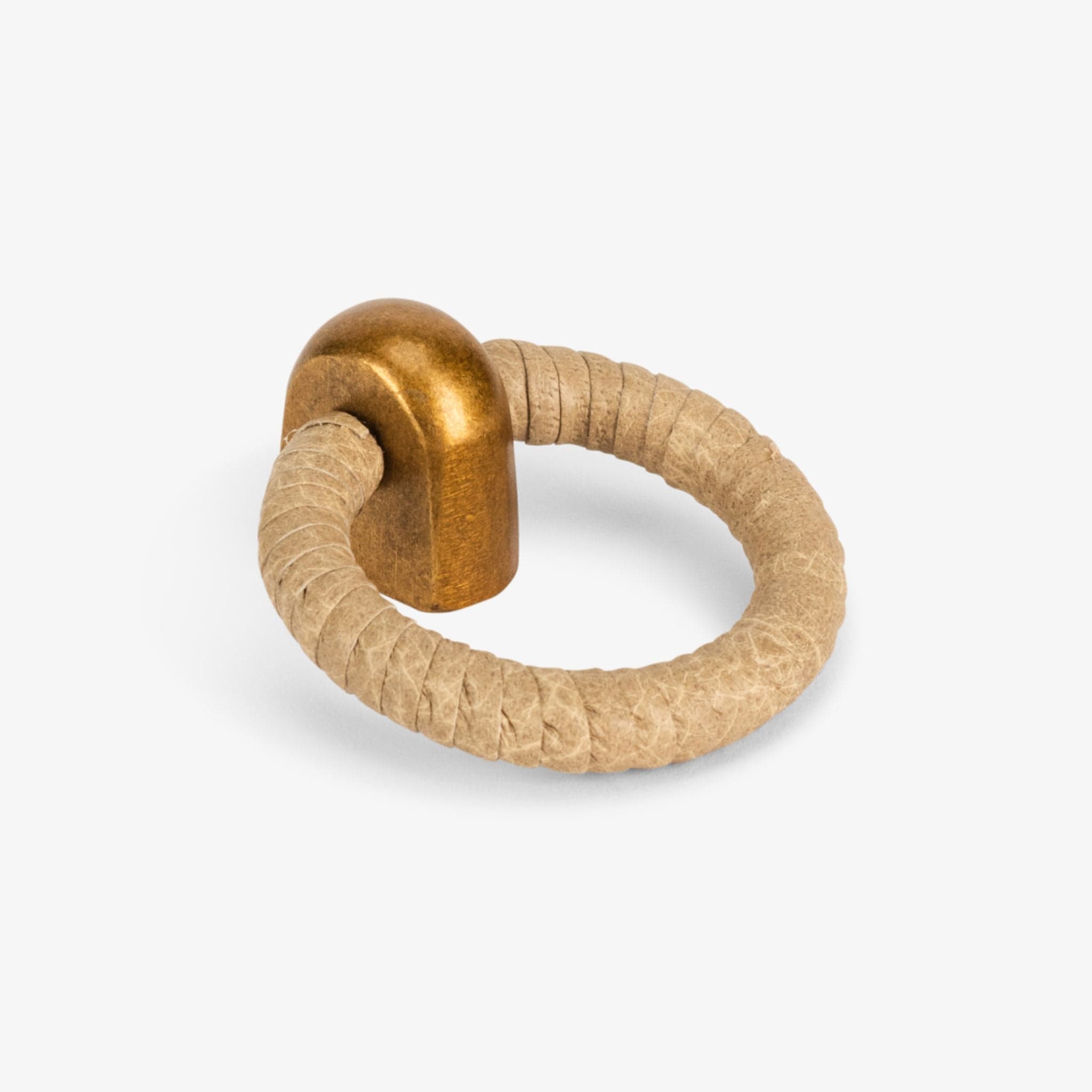 Santa Monica Leather 1.50" Ring Pull - Burnished Brass - Oatmeal