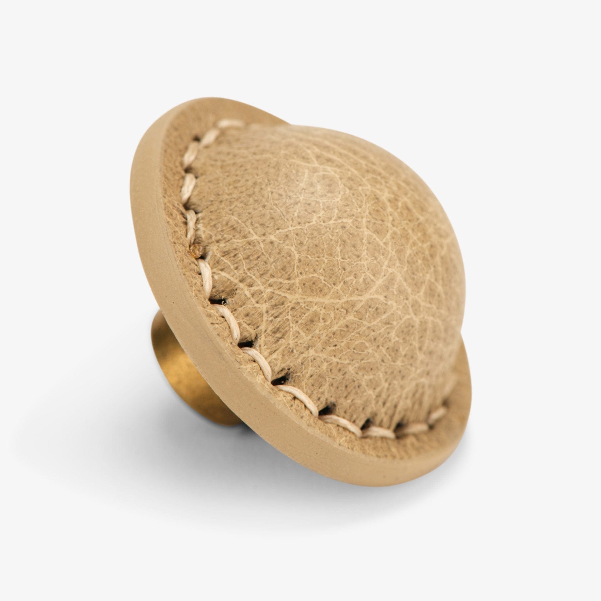 Santa Monica Leather 1.50" Knob - Burnished Brass - Oatmeal