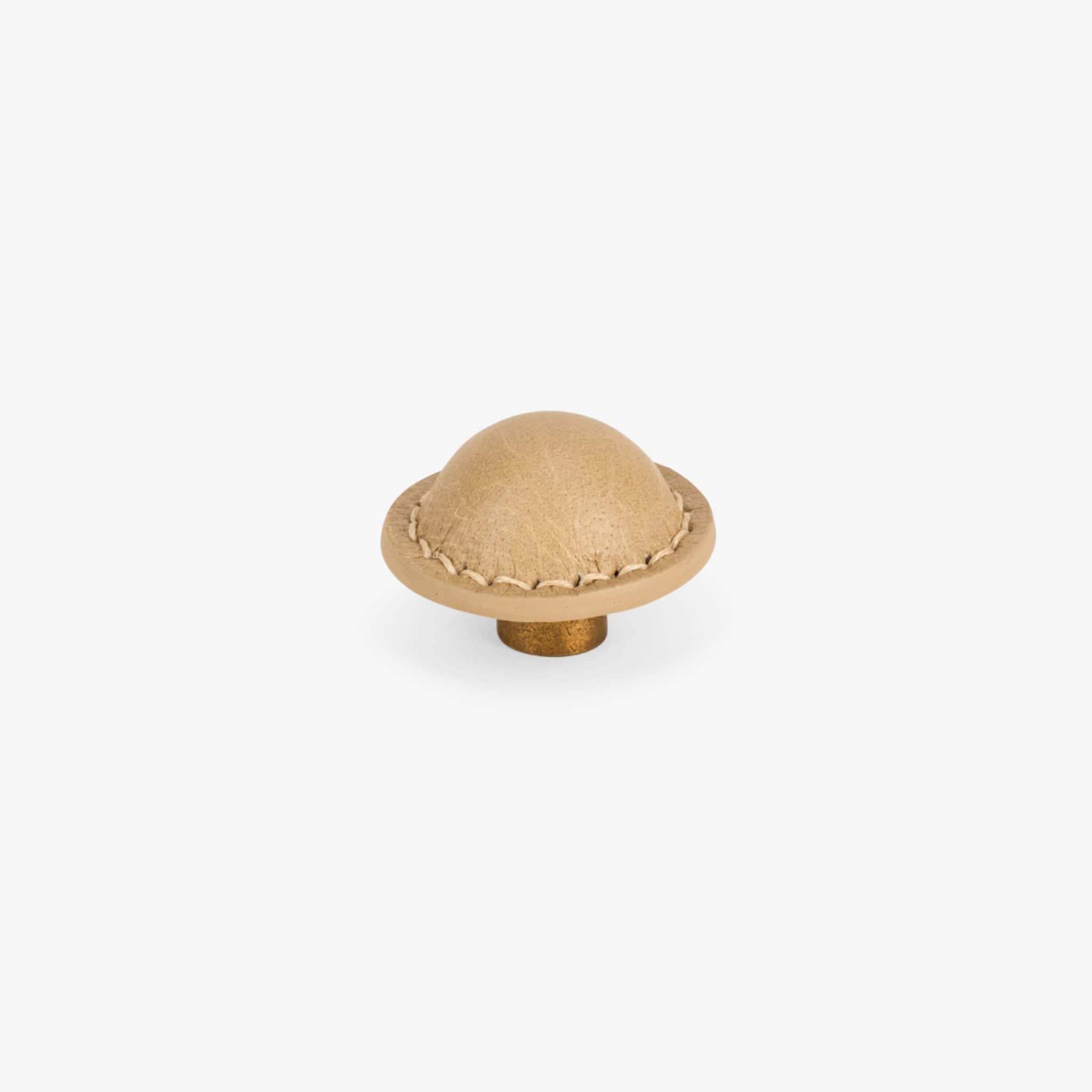 Santa Monica Leather 1.50" Knob - Burnished Brass - Oatmeal