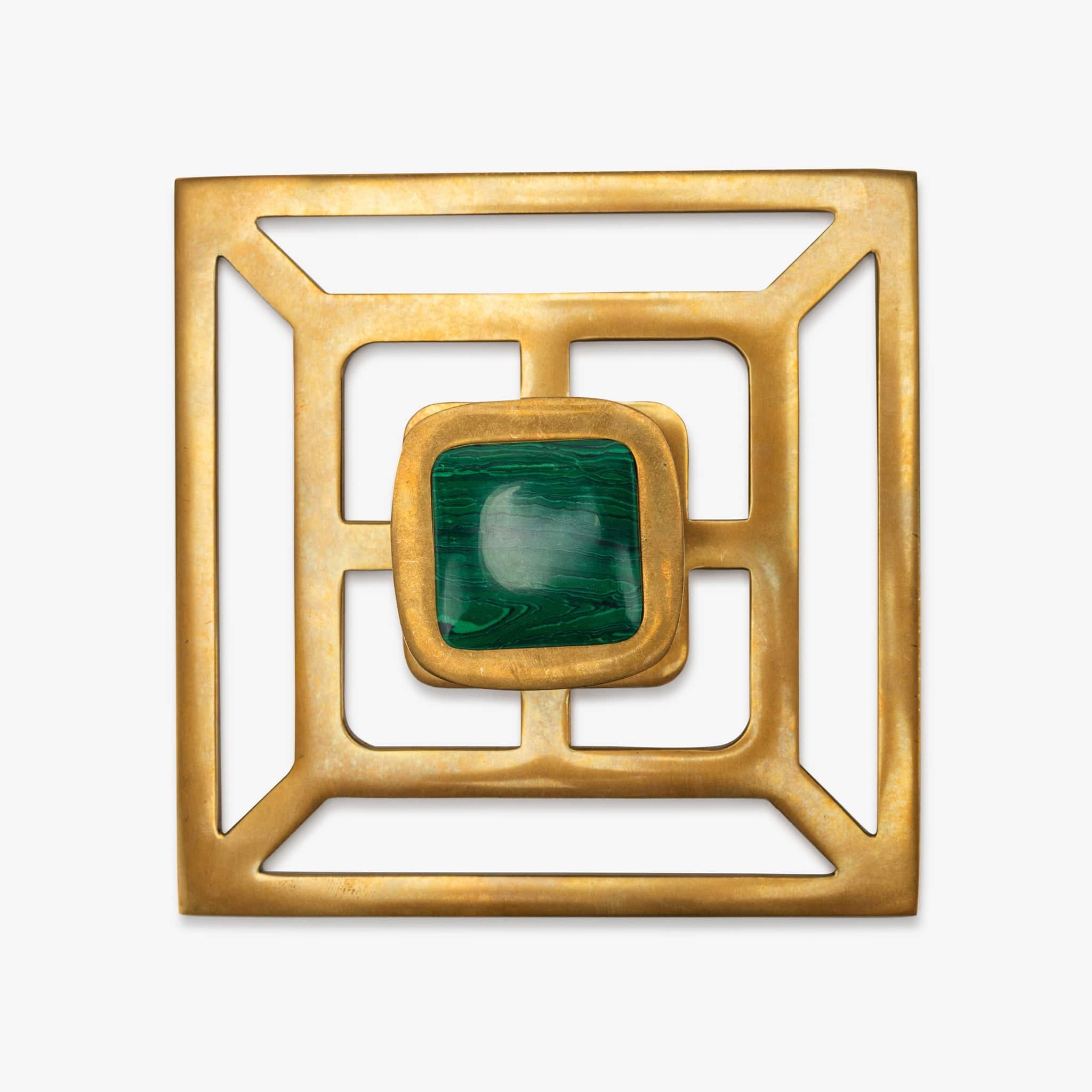 Benson 1.75" Custom Knob w/ Benson 5" Backplate - Burnished Brass#Gemstone_Malachite