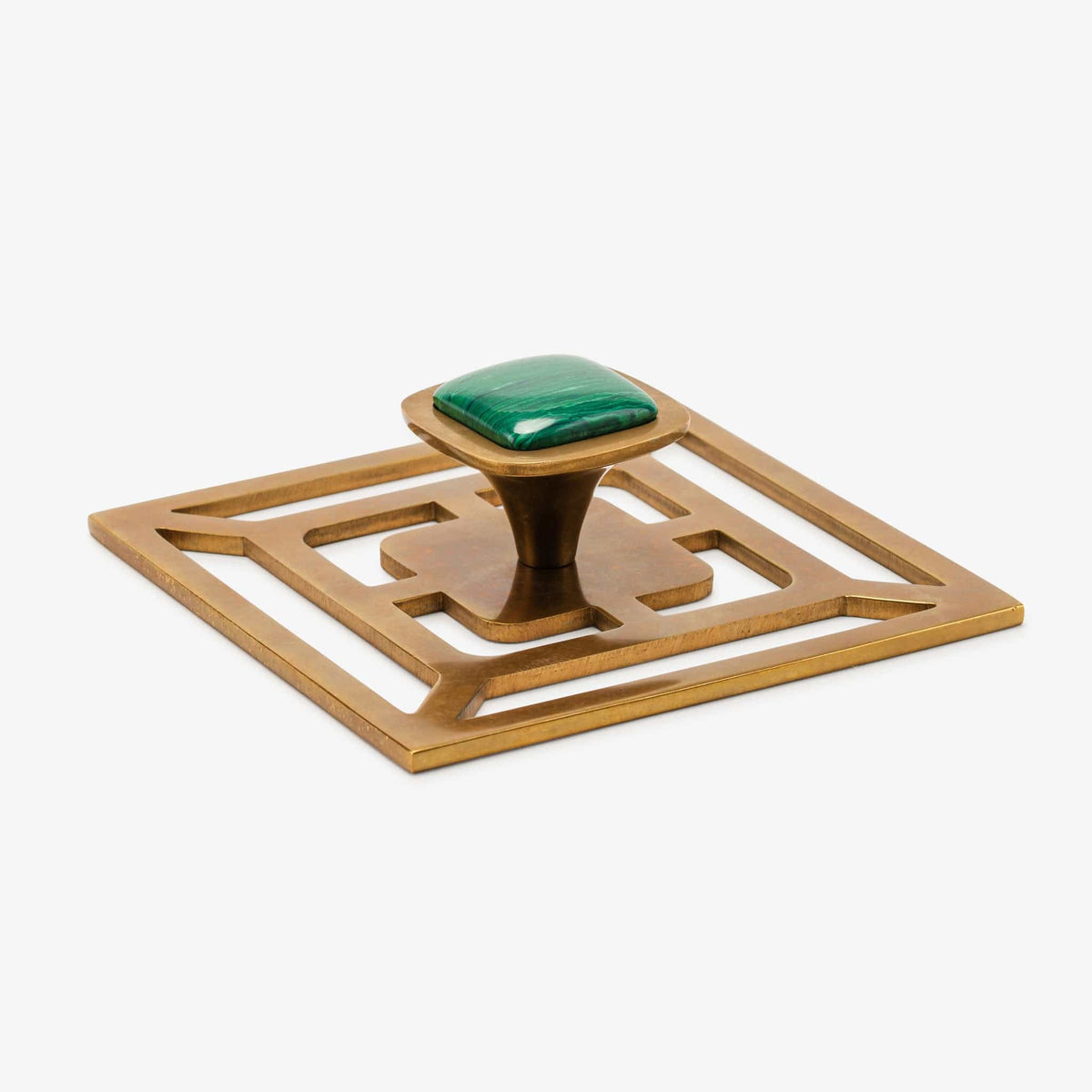 Benson 1.75" Custom Knob w/ Benson 5" Backplate - Burnished Brass#Gemstone_Malachite