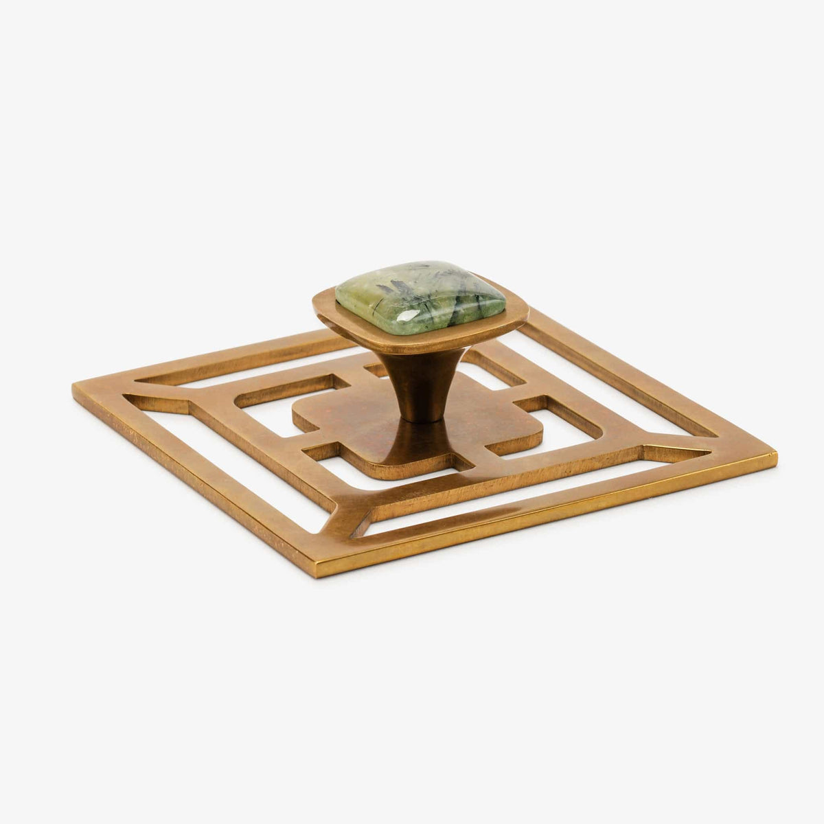 Benson 1.75" Custom Knob w/ Benson 5" Backplate - Burnished Brass#Gemstone_Prehnite