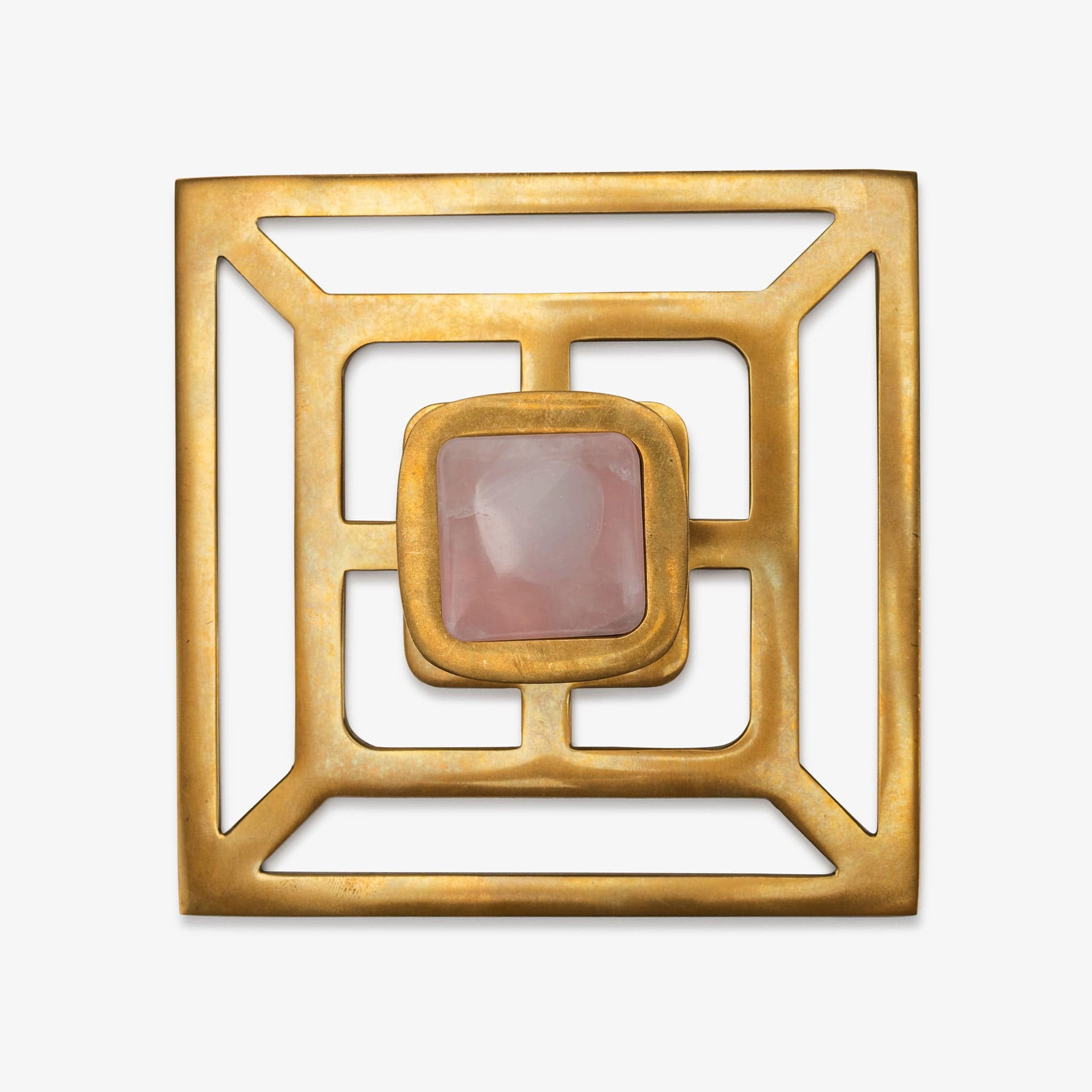 Benson 1.75" Custom Knob w/ Benson 5" Backplate - Burnished Brass#Gemstone_Rose Quartz