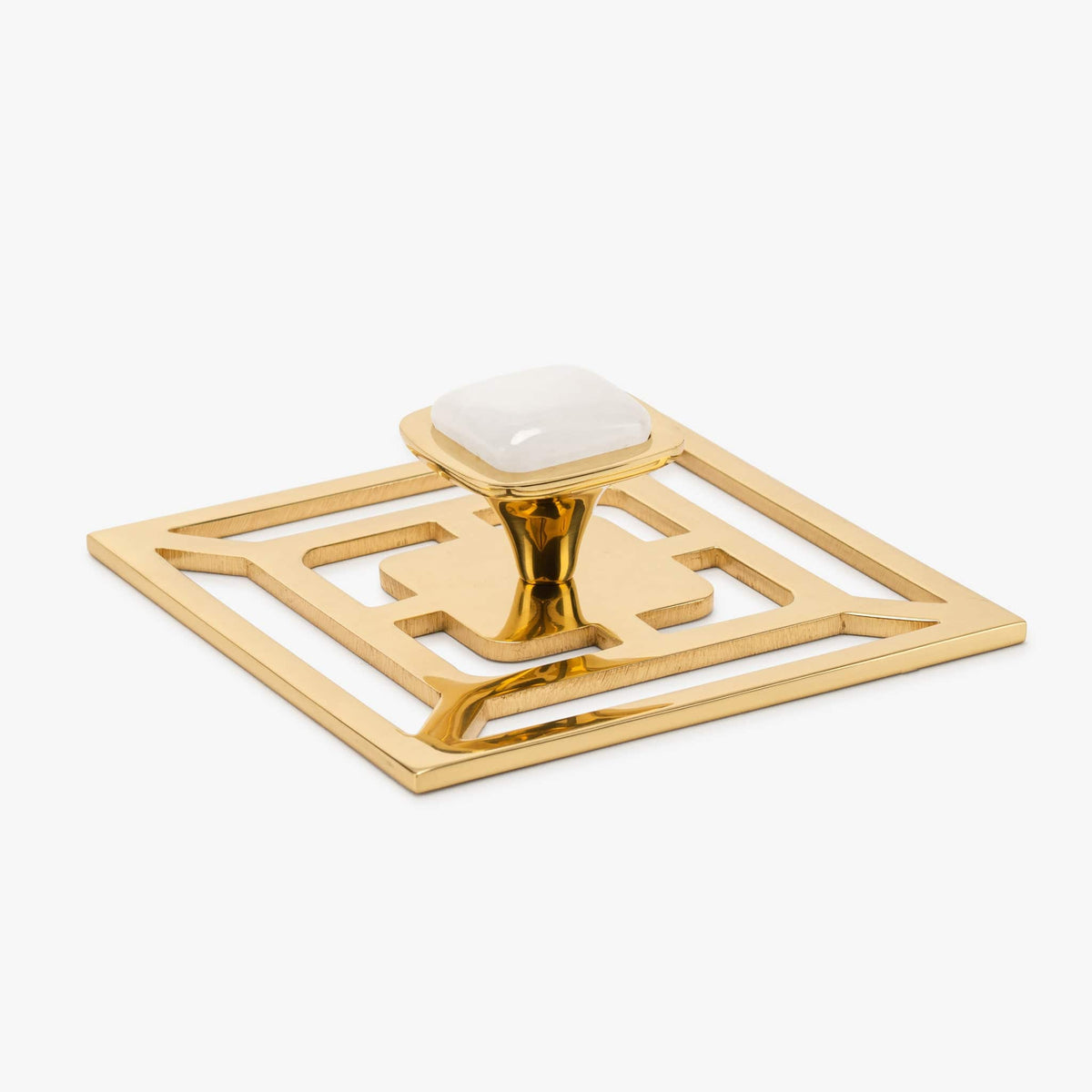 Benson 1.75" Custom Knob w/ Benson 5" Backplate - Polished Brass#Gemstone_White Quartz