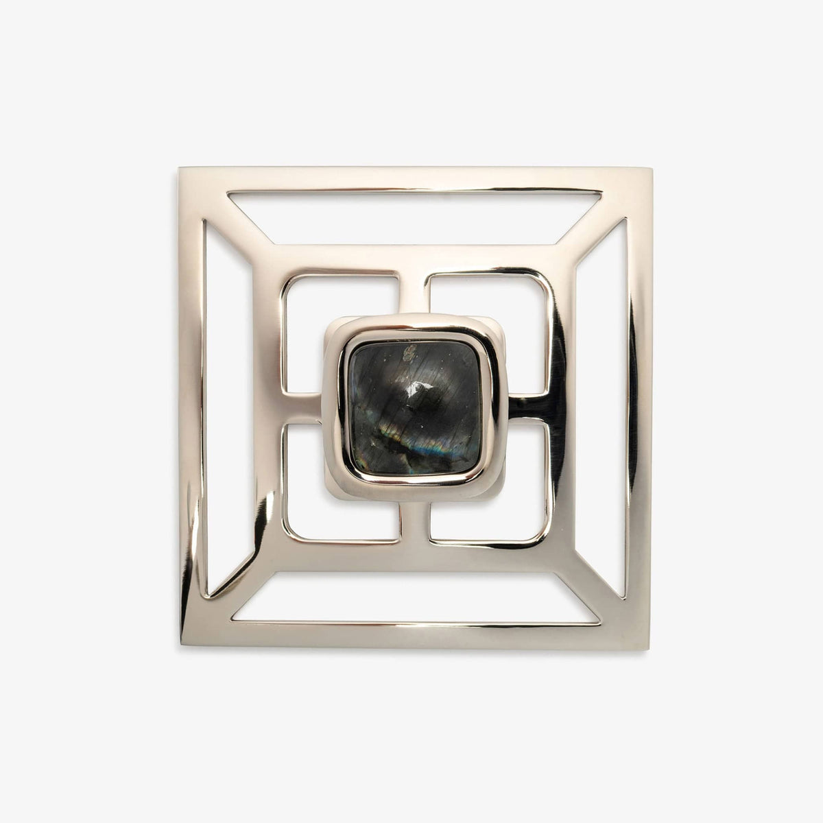 Benson 1.75" Custom Knob w/ Benson 5" Backplate - Polished Nickel#Gemstone_Labradorite