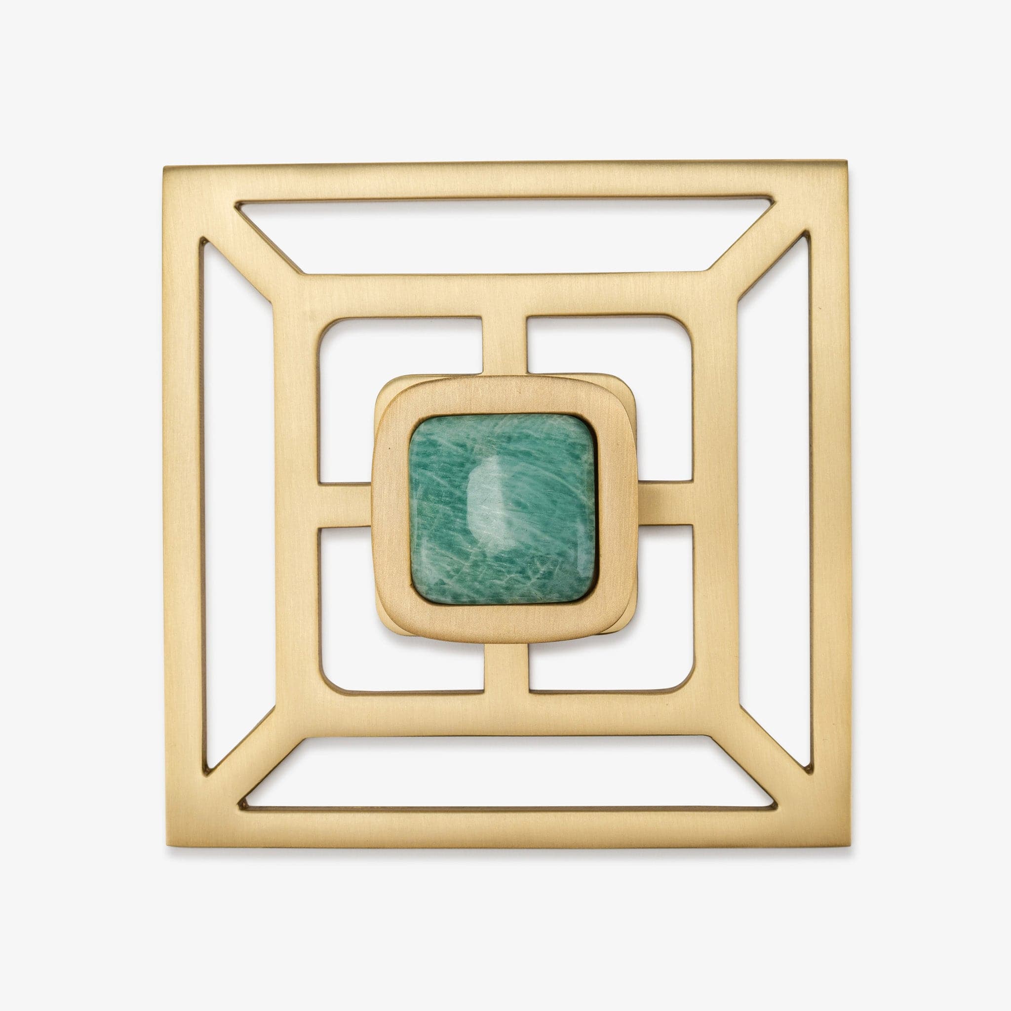 Benson 1.75" Custom Knob w/ Benson 5" Backplate - Satin Brass Matte#Gemstone_Amazonite