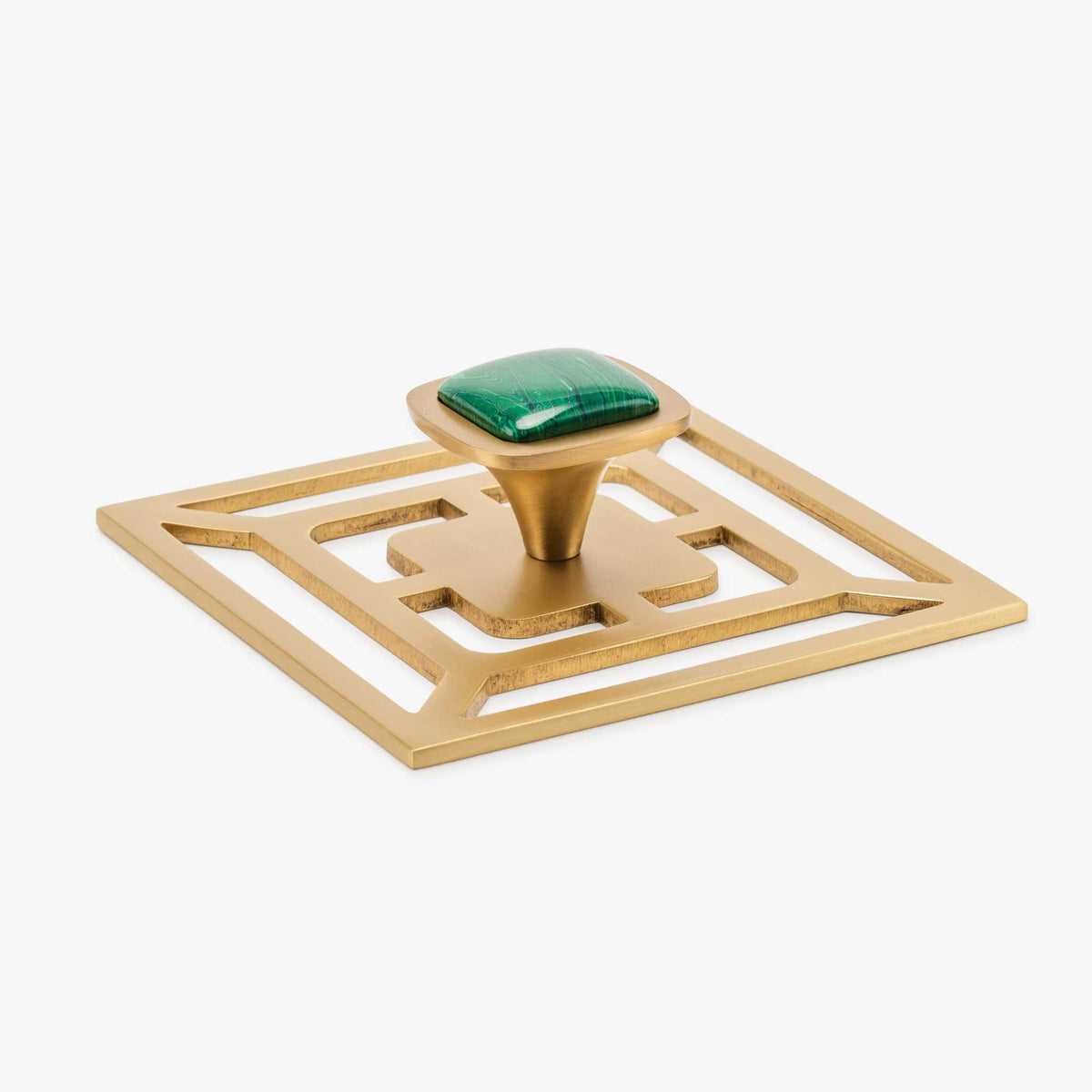 Benson 1.75" Custom Knob w/ Benson 5" Backplate - Satin Brass Matte#Gemstone_Malachite