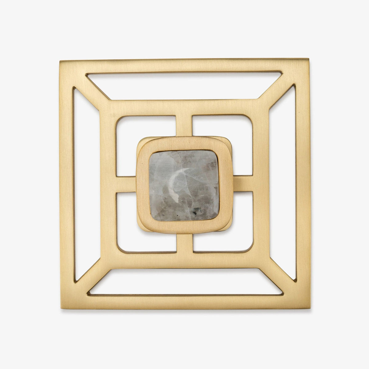 Benson 1.75" Custom Knob w/ Benson 5" Backplate - Satin Brass Matte#Gemstone_Moonstone