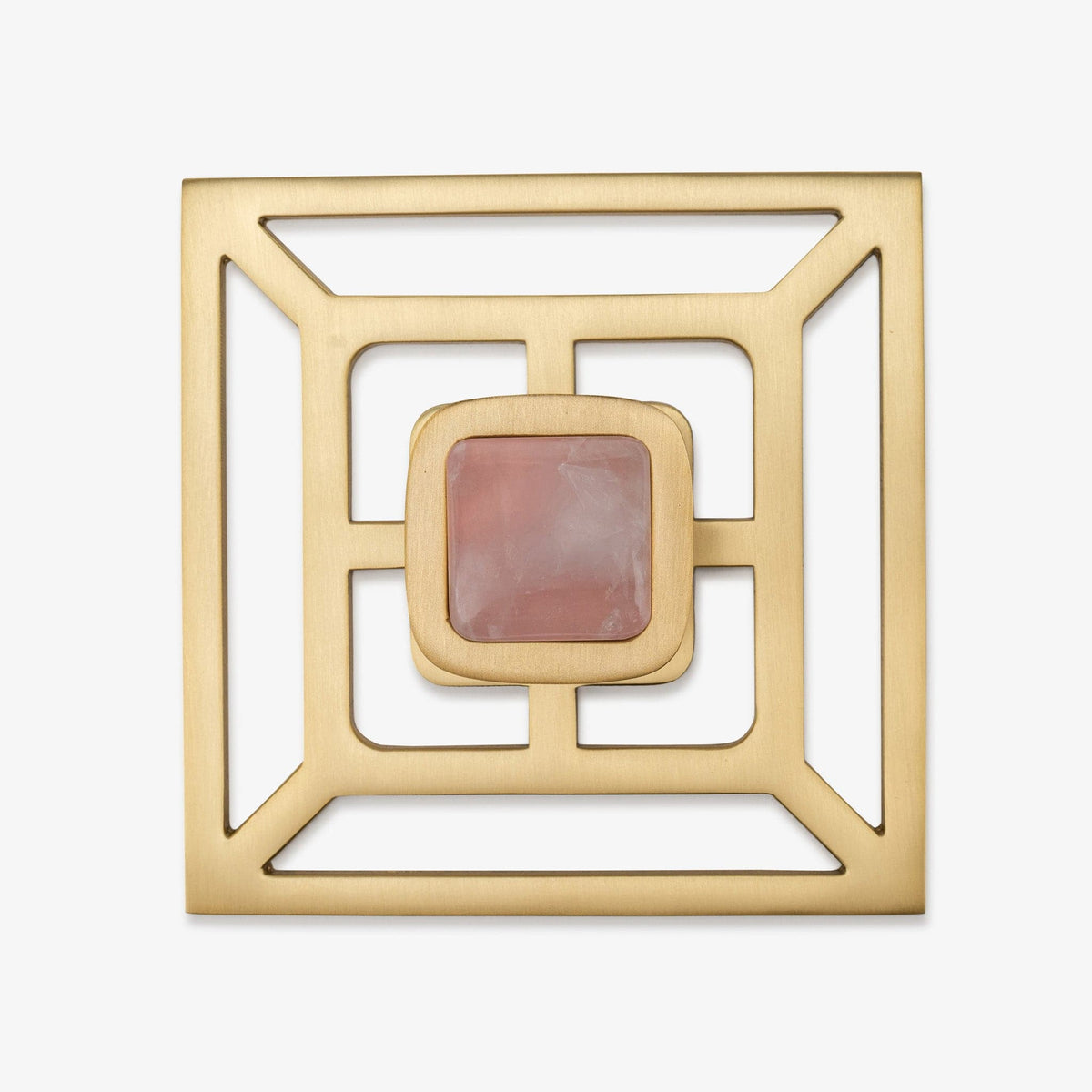 Benson 1.75" Custom Knob w/ Benson 5" Backplate - Satin Brass Matte#Gemstone_Rose Quartz