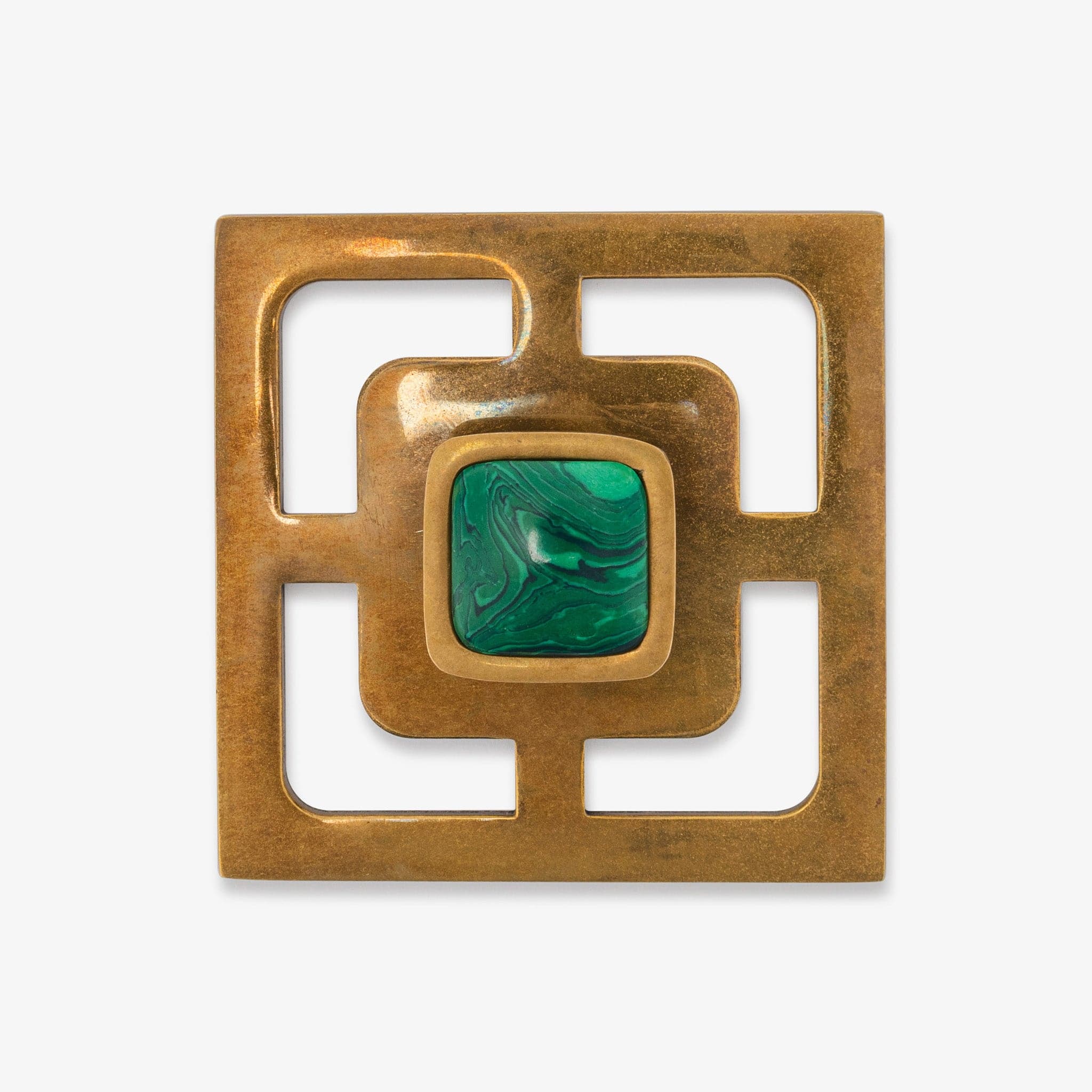 Benson 1.25" Custom Knob w/ Benson 3.40" Backplate - Burnished Brass#Gemstone_Malachite