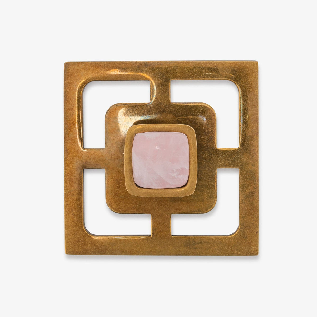 Benson 1.25" Custom Knob w/ Benson 3.40" Backplate - Burnished Brass#Gemstone_Rose Quartz