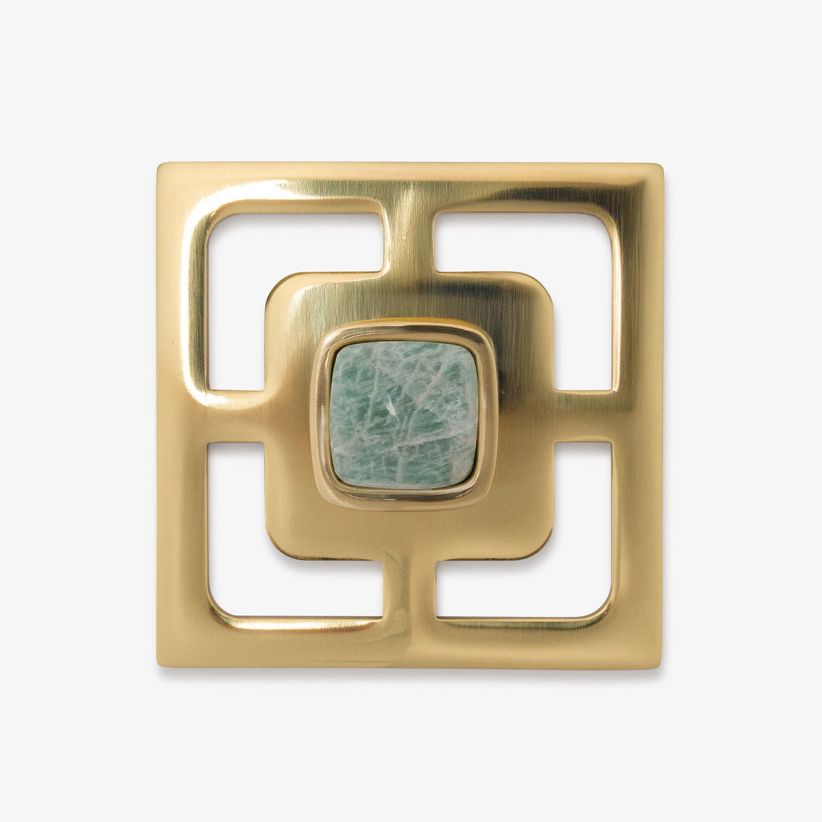 Benson 1.25" Custom Knob w/ Benson 3.40" Backplate - Polished Brass#Gemstone_Amazonite