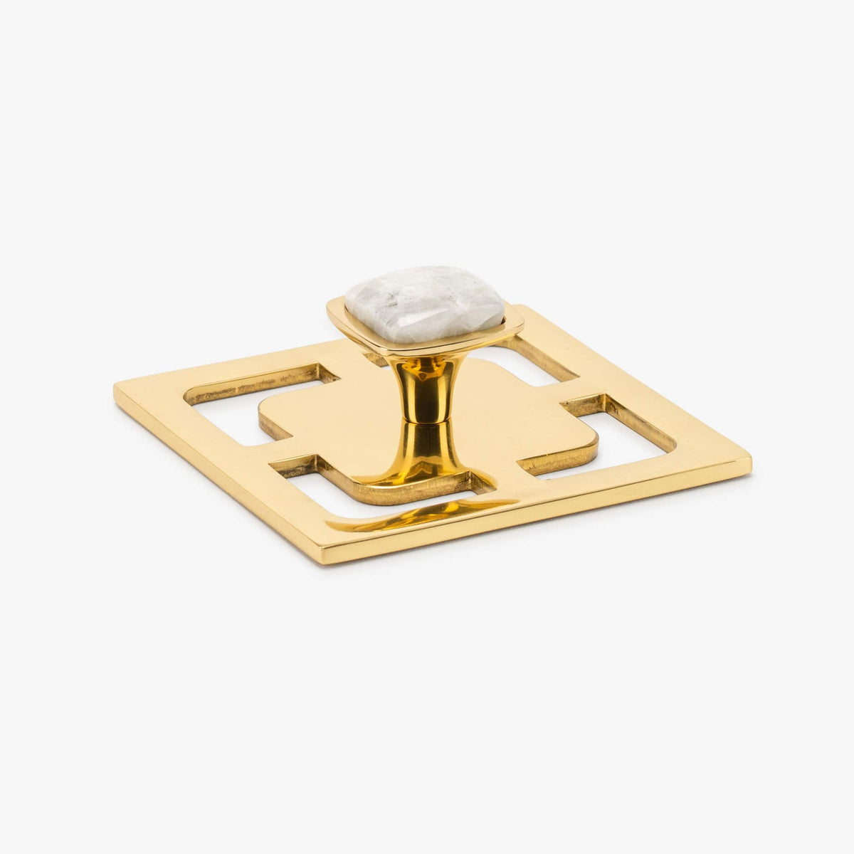 Benson 1.25" Custom Knob w/ Benson 3.40" Backplate - Polished Brass#Gemstone_Moonstone