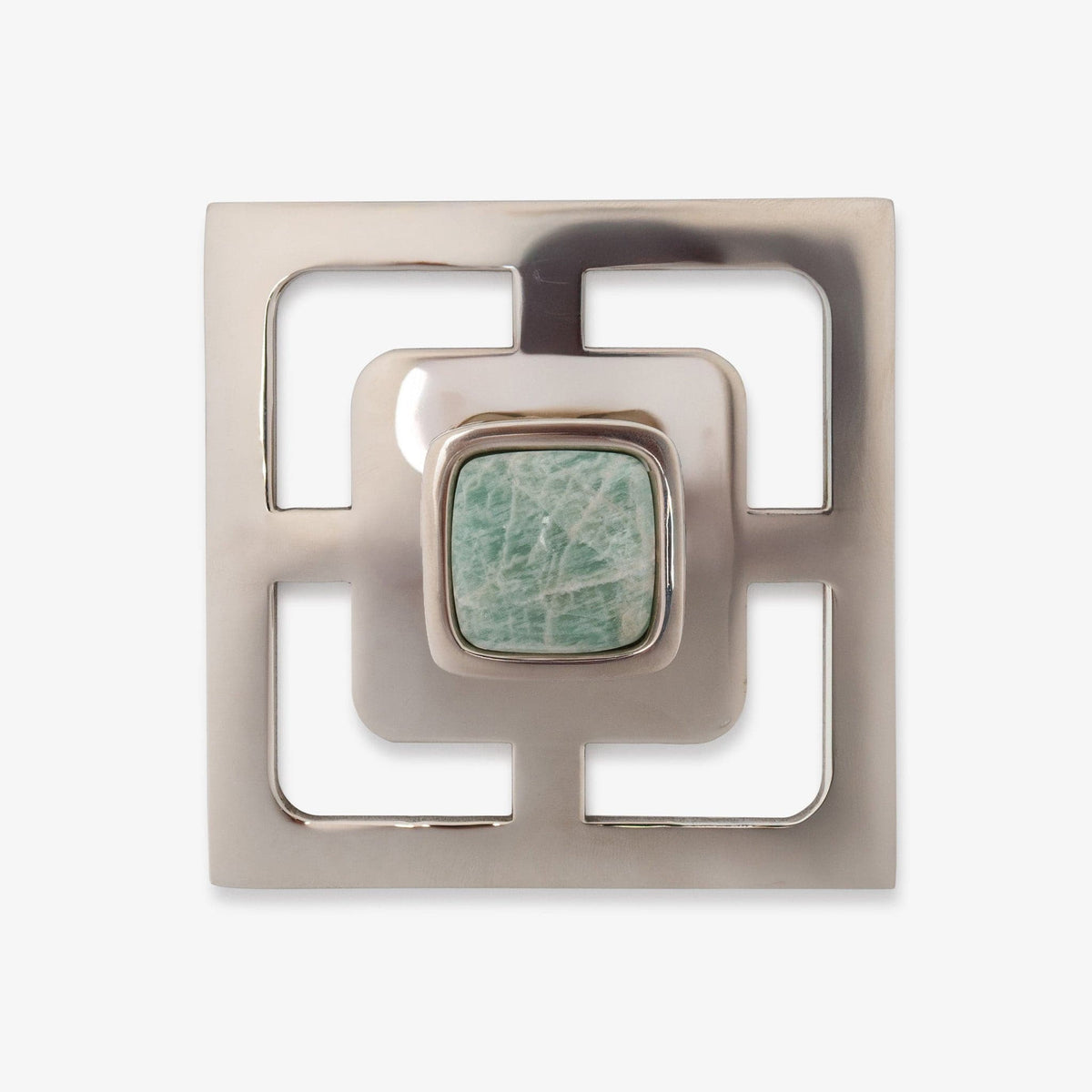 Benson 1.25" Custom Knob w/ Benson 3.40" Backplate - Polished Nickel#Gemstone_Amazonite