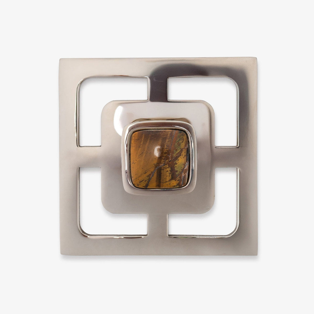 Benson 1.25" Custom Knob w/ Benson 3.40" Backplate - Polished Nickel#Gemstone_Tiger's Eye
