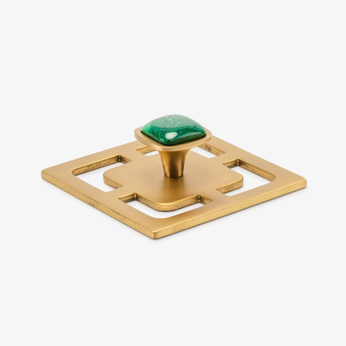 Benson 1.25" Custom Knob w/ Benson 3.40" Backplate - Satin Brass Matte#Gemstone_Malachite