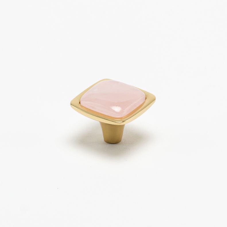 Benson Custom Knob - Polished Brass#Size_1.25"#Gemstone_Rose Quartz