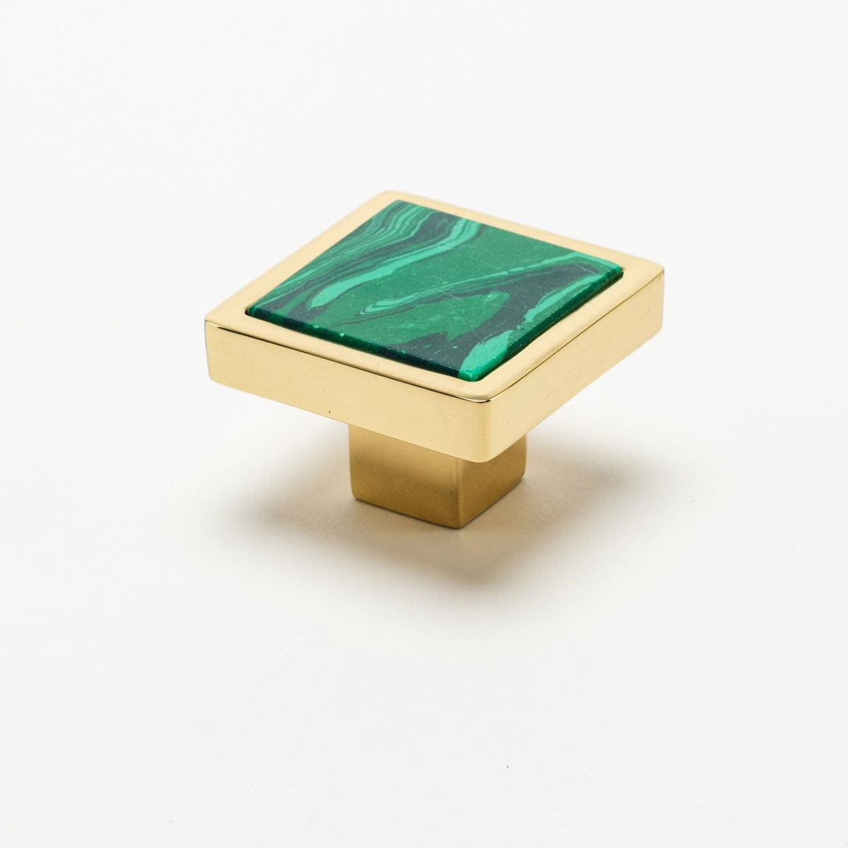 Horne 1.89" Custom Knob - Polished Brass#Gemstone_Malachite#Size_1.89"