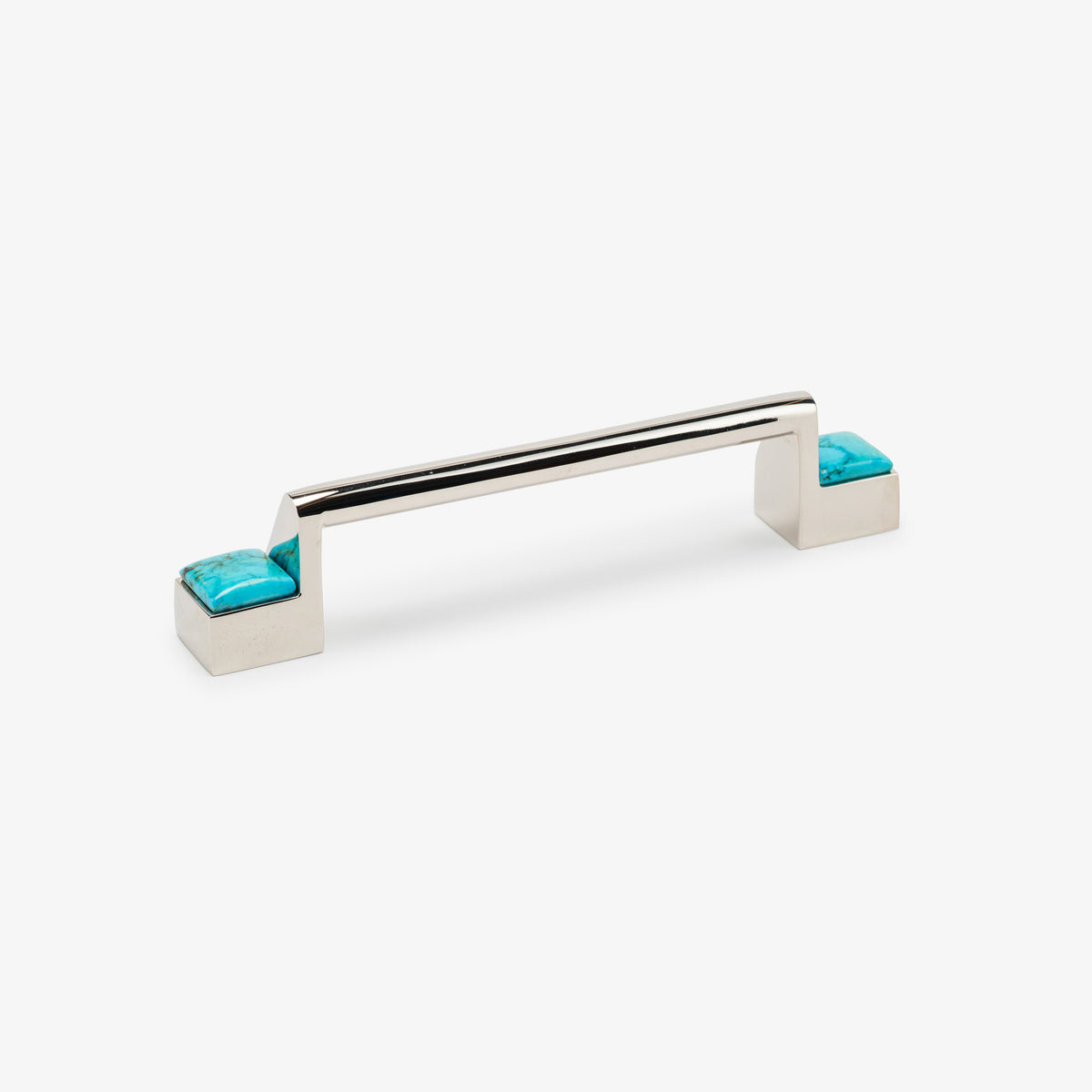 Porter Turquoise Bar Pull (6" c-c) - Polished Nickel#Gemstone_Blue Turquoise