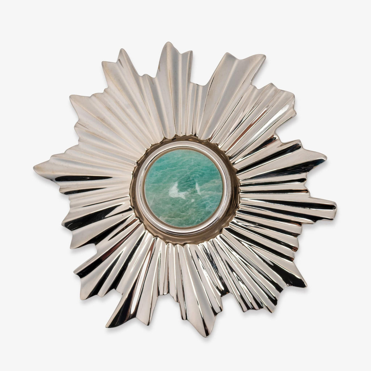 Lane 1.40" Custom Knob w/ Starburst 5.20" Backplate - Polished Nickel#Gemstone_Amazonite