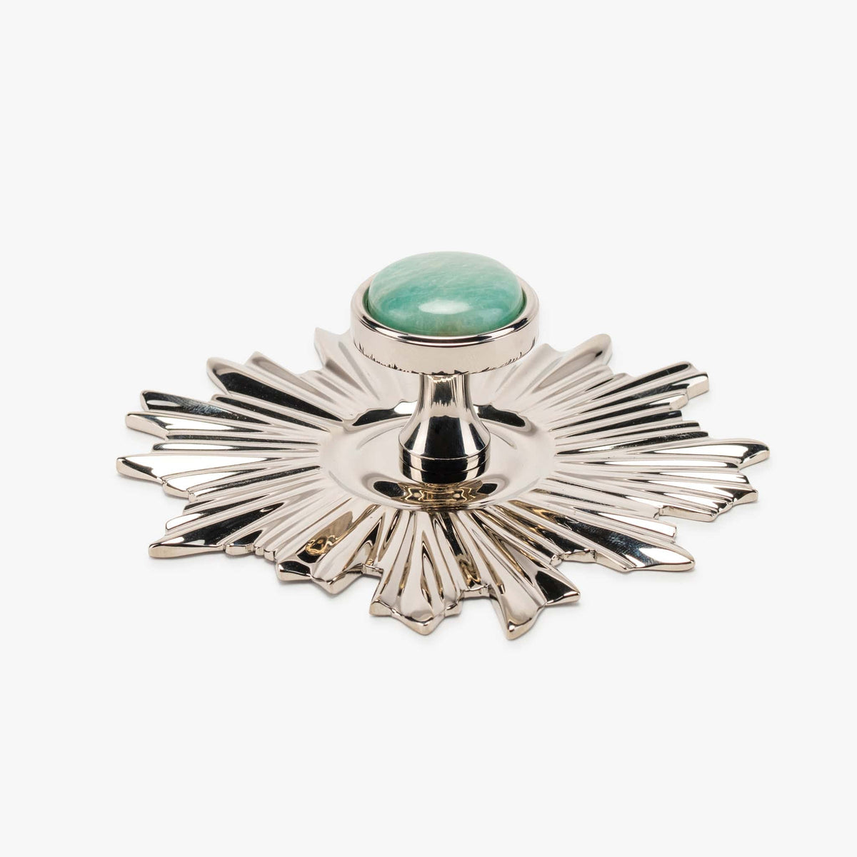 Lane 1.40" Custom Knob w/ Starburst 5.20" Backplate - Polished Nickel#Gemstone_Amazonite