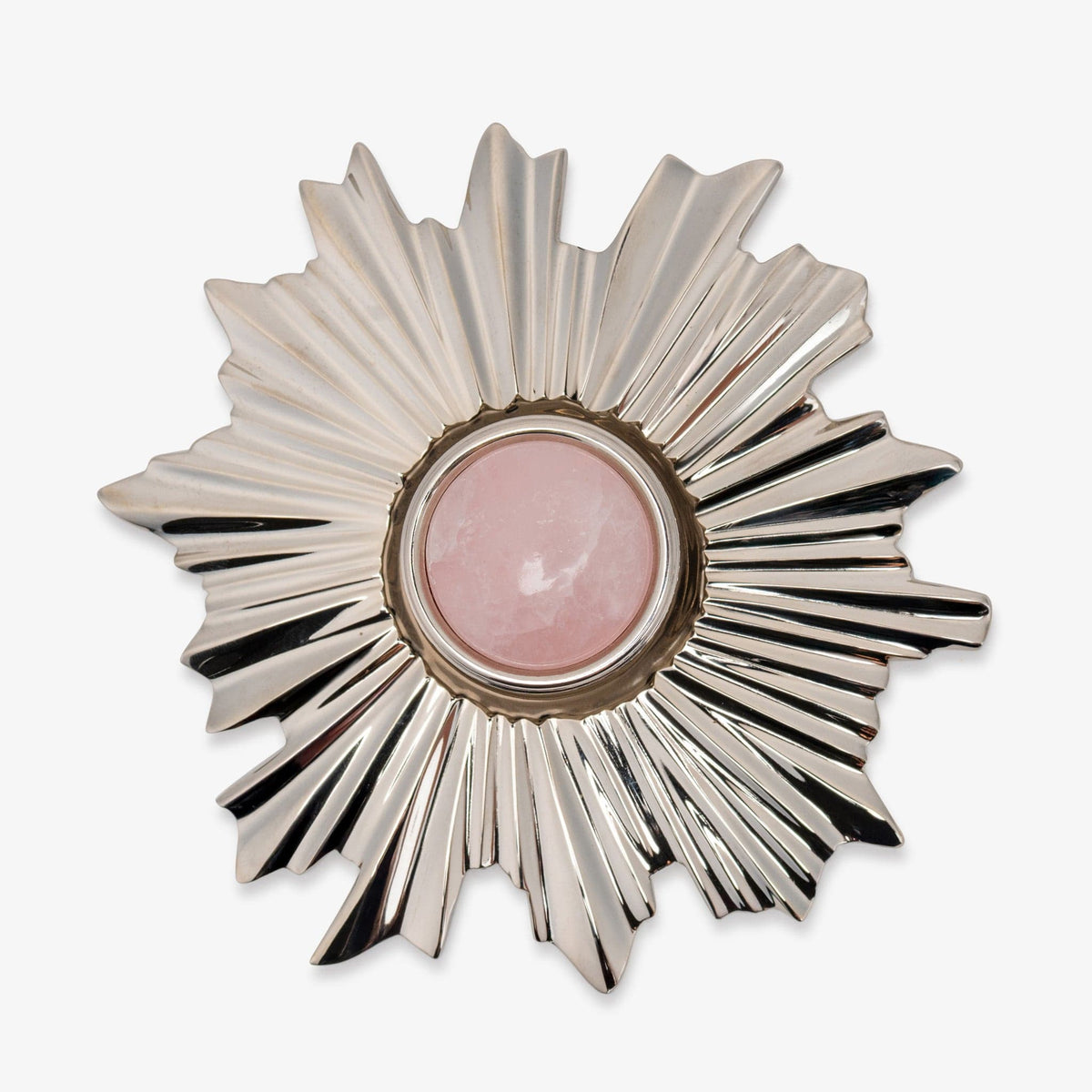 Lane 1.40" Custom Knob w/ Starburst 5.20" Backplate - Polished Nickel#Gemstone_Rose Quartz