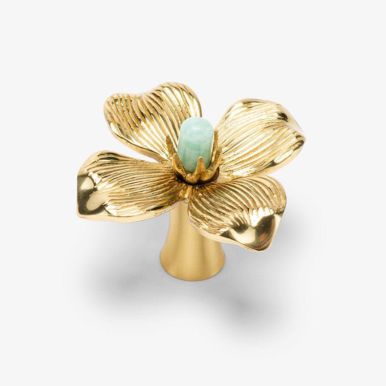 Dogwood Custom Knob - Polished Brass#Size_3"#Gemstone_Amazonite