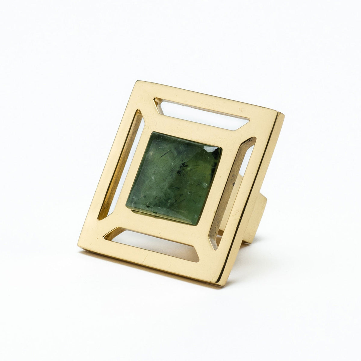 Evans Custom Knob - Polished Brass#Gemstone_Prehnite