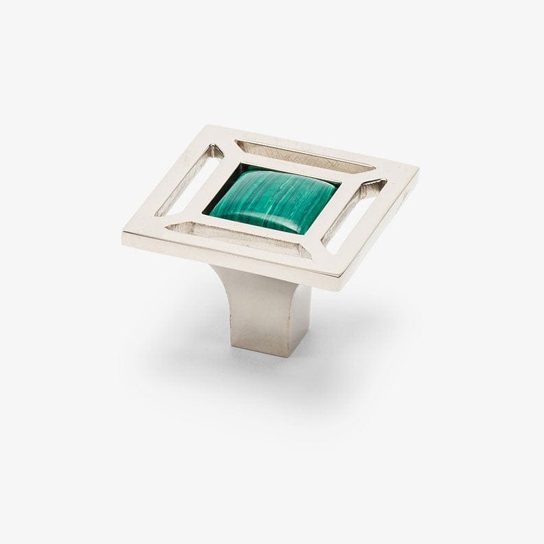 Evans Custom Knob - Polished Nickel#Gemstone_Malachite