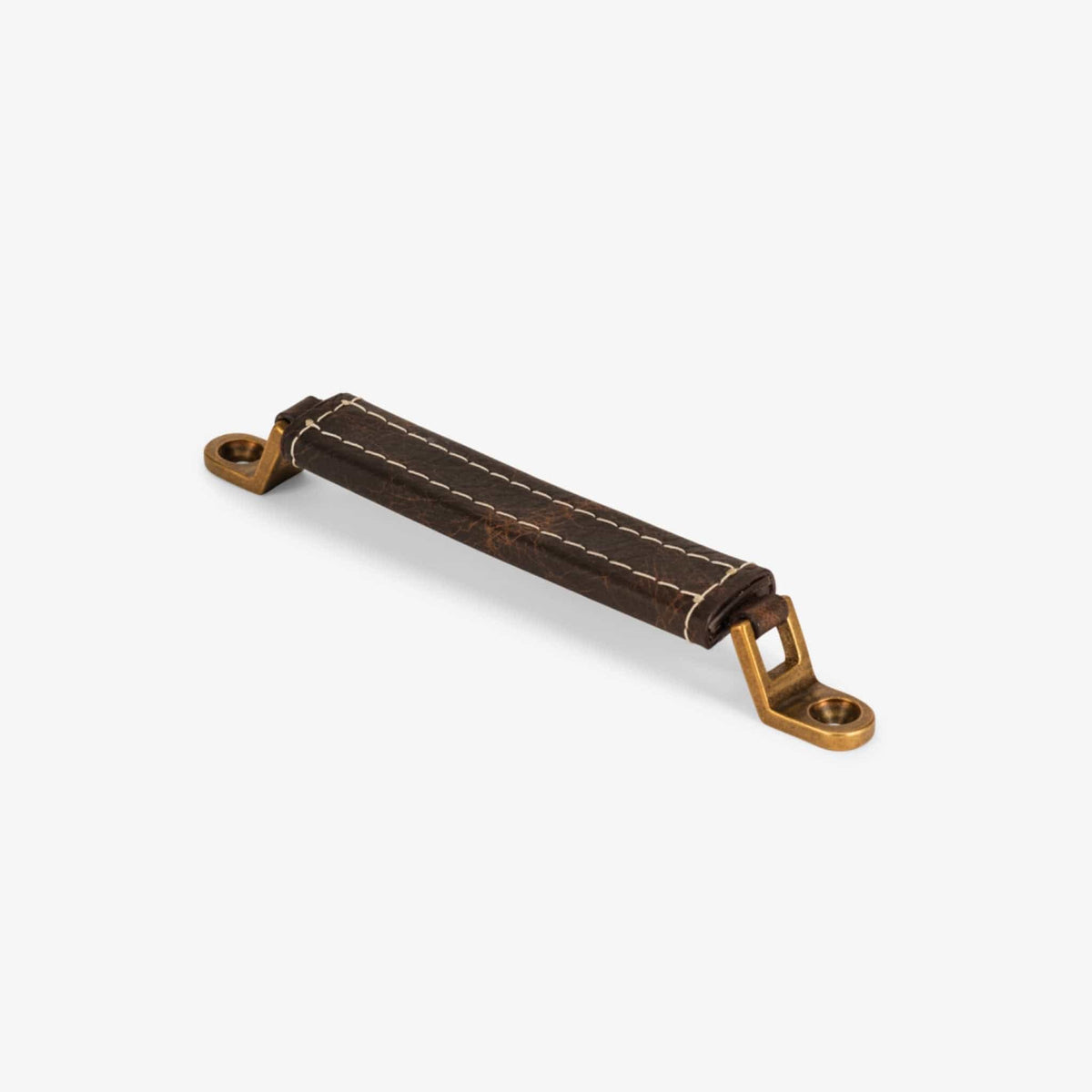 Santa Monica Leather Pull (6" c-c) - Burnished Brass - Oatmeal