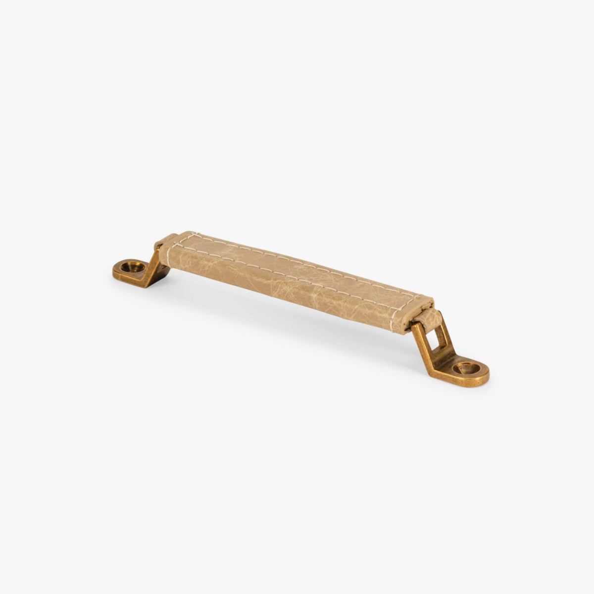 Santa Monica Leather Pull (6" c-c) - Burnished Brass - Oatmeal