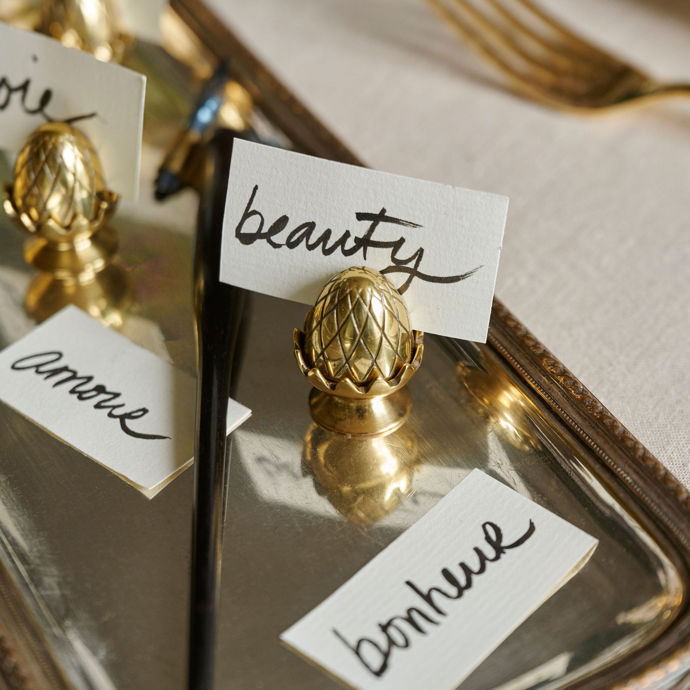 Pierre Place Card Holder - Unlacquered Brass