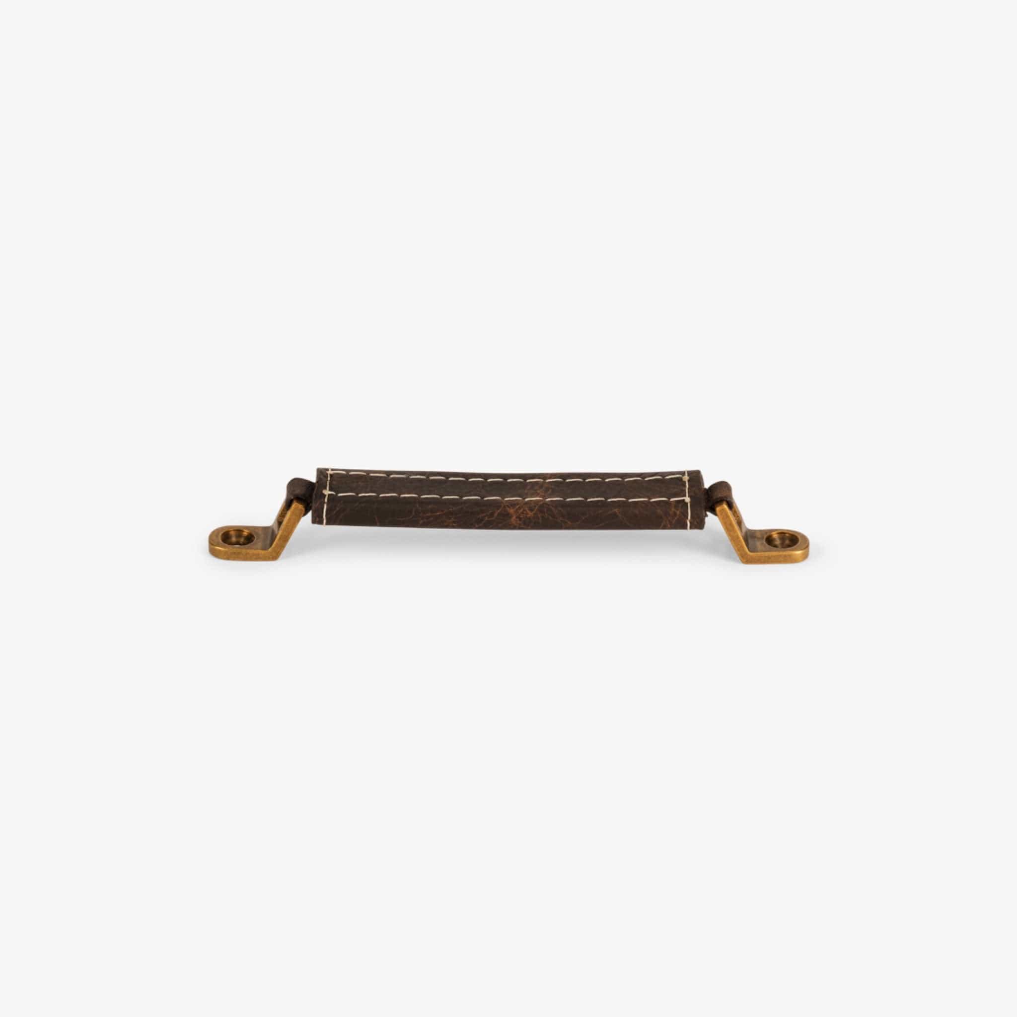Santa Monica Leather Pull (6" c-c) - Burnished Brass - Espresso