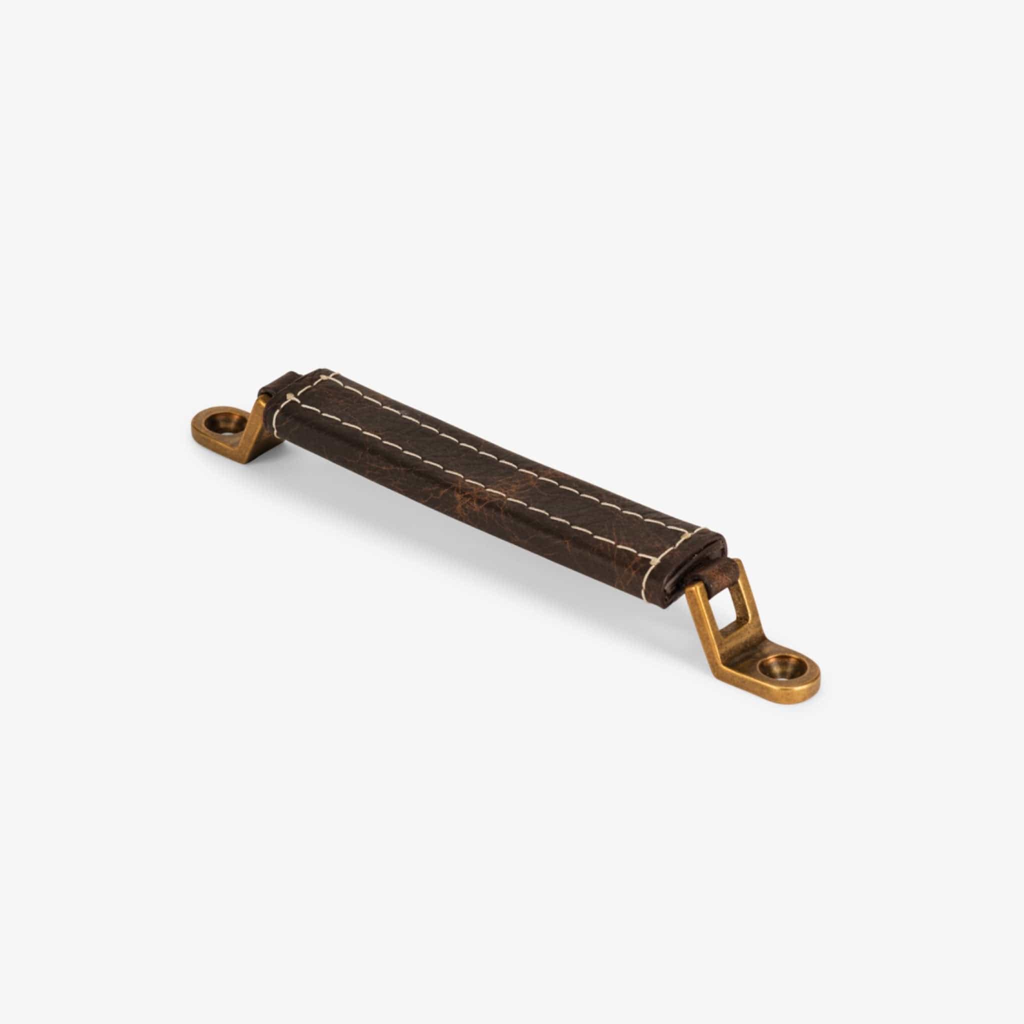 Santa Monica Leather Pull (6" c-c) - Burnished Brass - Espresso