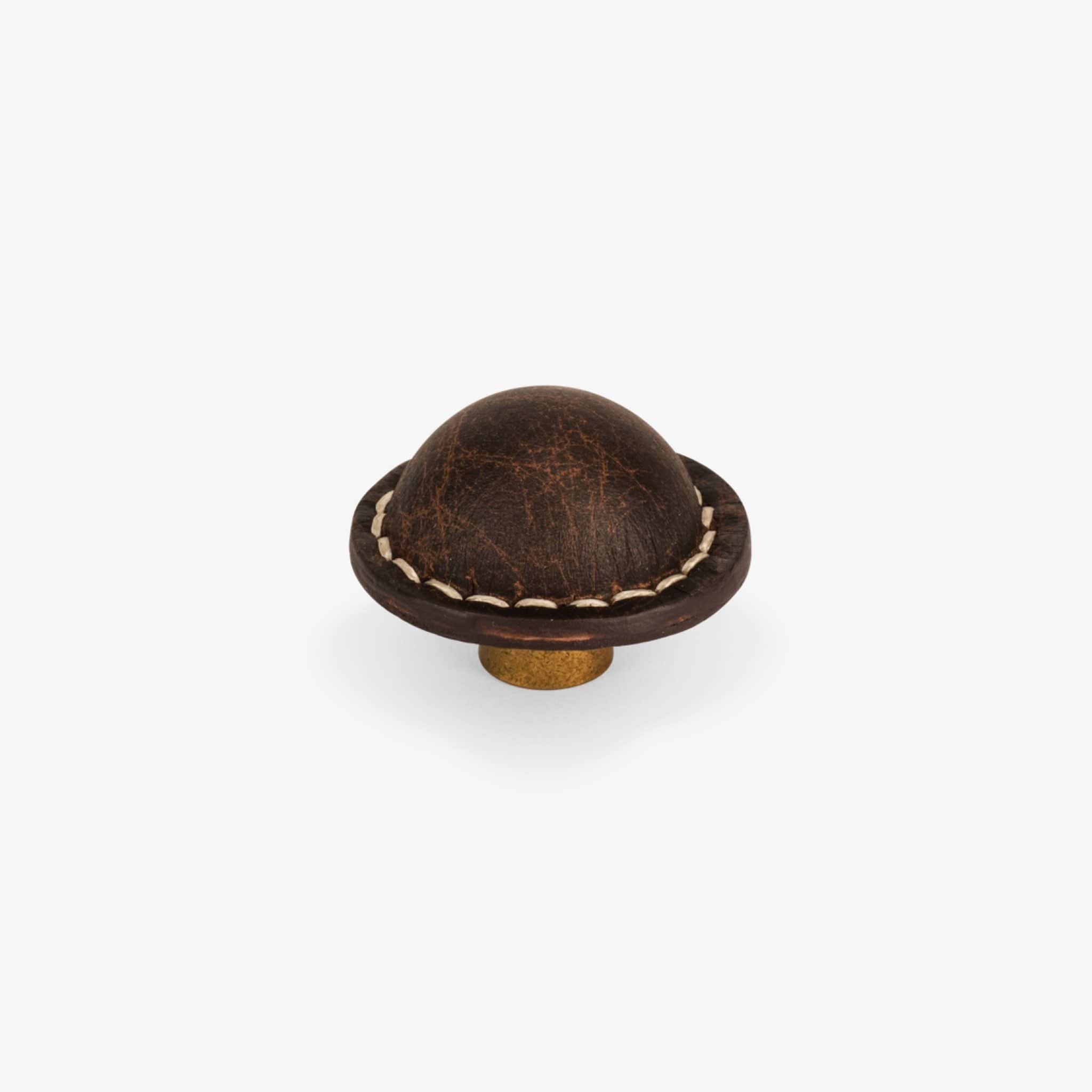 Santa Monica Leather 1.50" Knob - Burnished Brass - Espresso