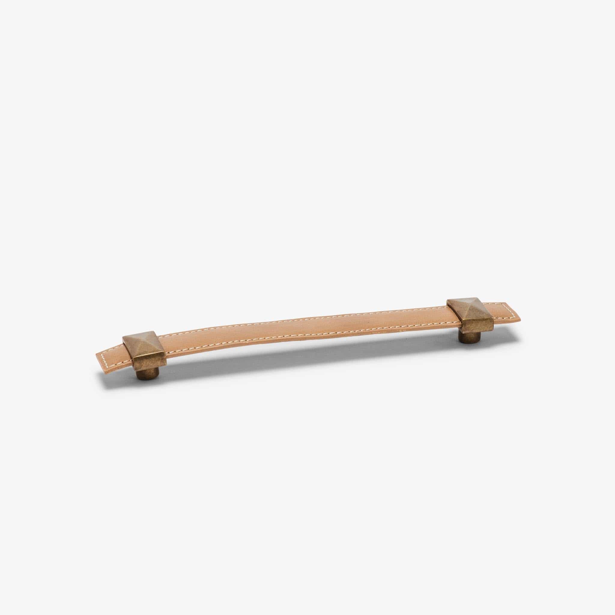 Lexington Leather Pull (6.75" c-c) - Burnished Brass - Oatmeal