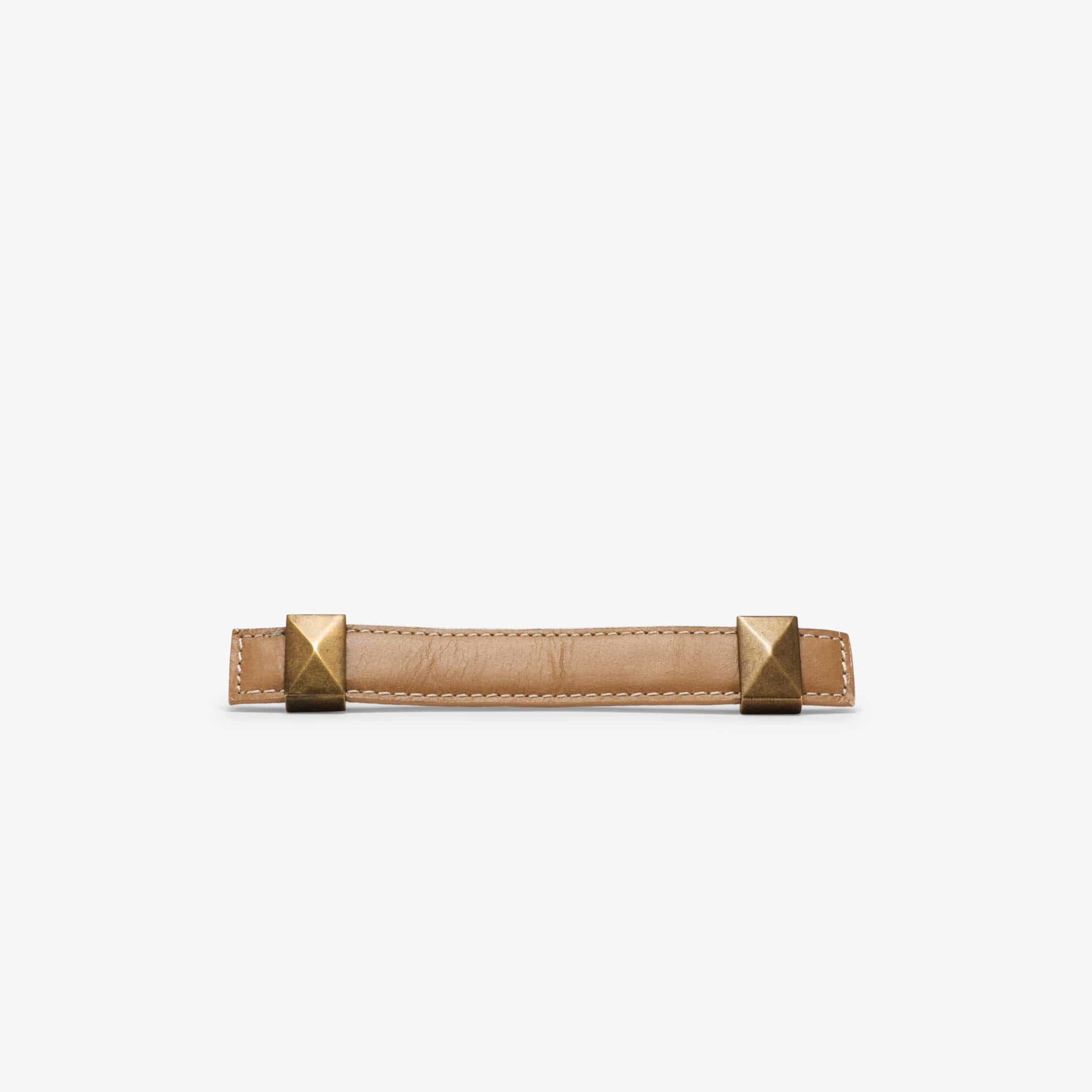 Lexington Leather Pull (4.75" c-c) - Burnished Brass - Oatmeal