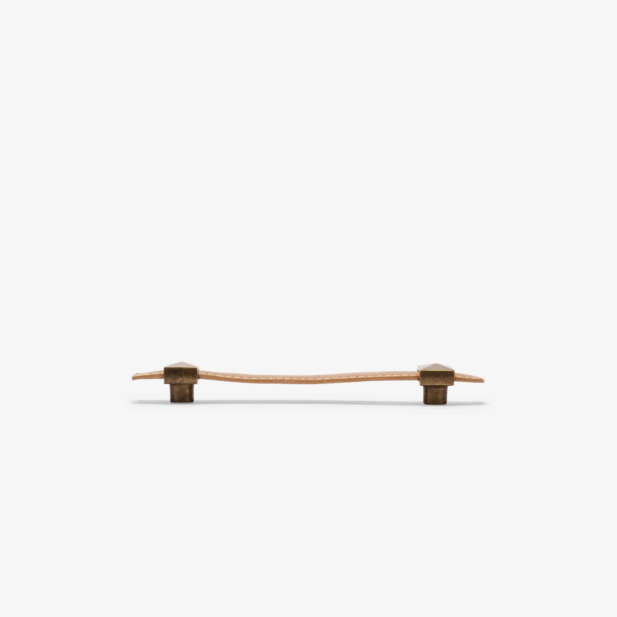 Lexington Leather Pull (4.75" c-c) - Burnished Brass - Oatmeal