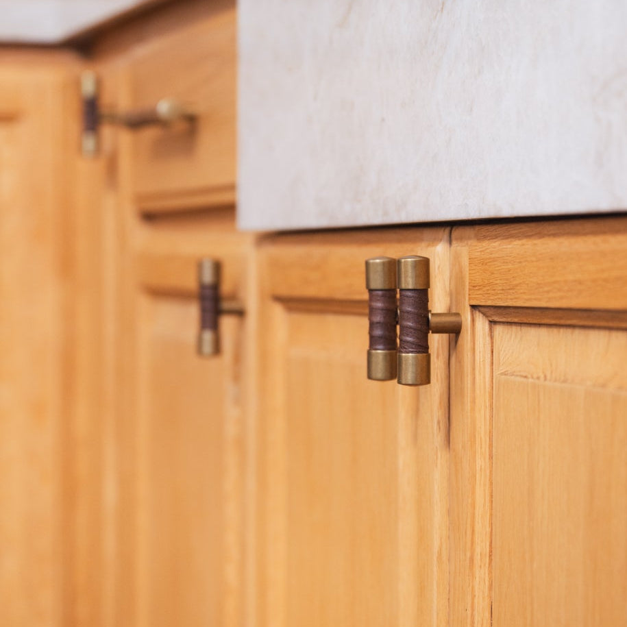 Lexington 3" Wrapped T Pull - Burnished Brass - Espresso