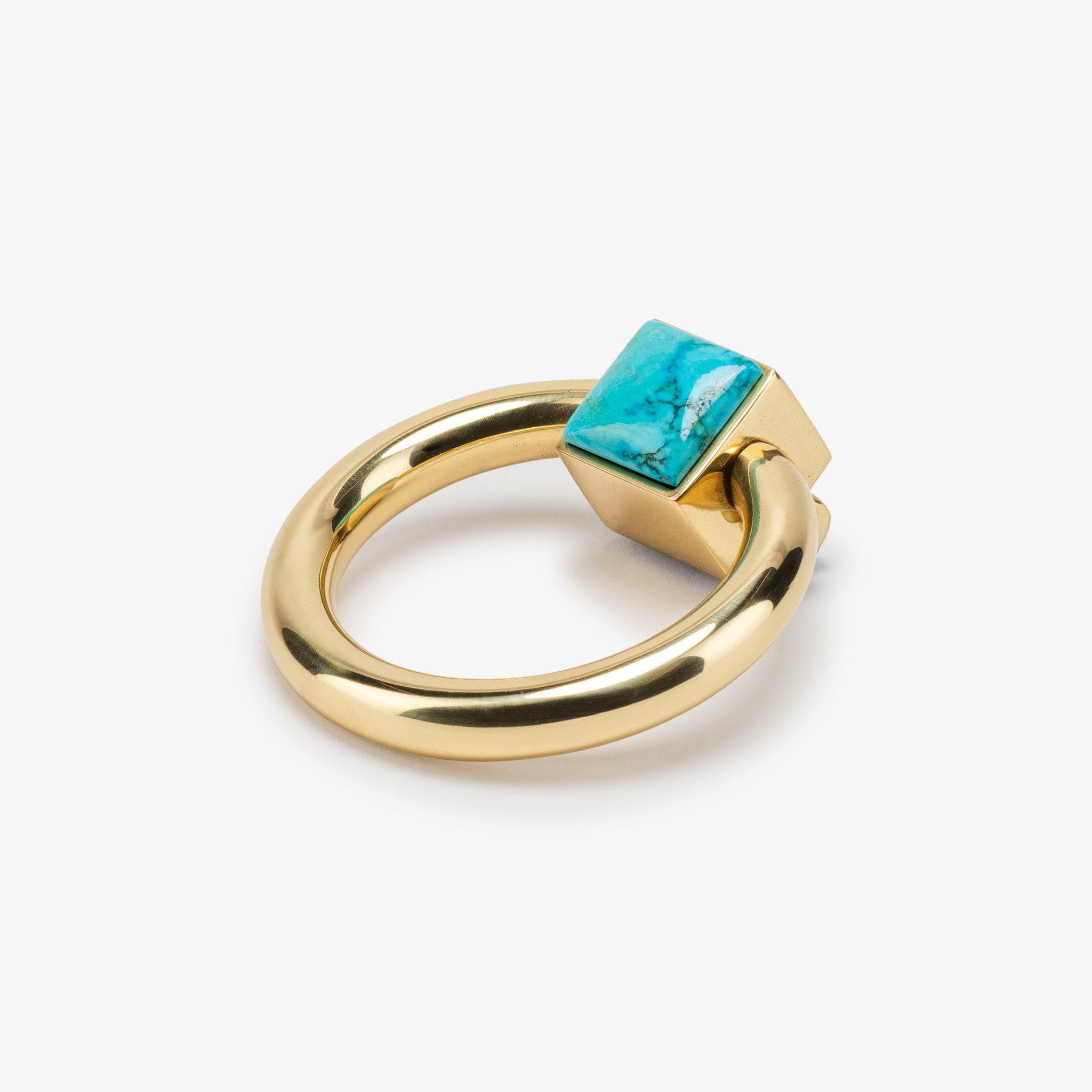 Porter Ring Turquoise Pull - Polished Brass
