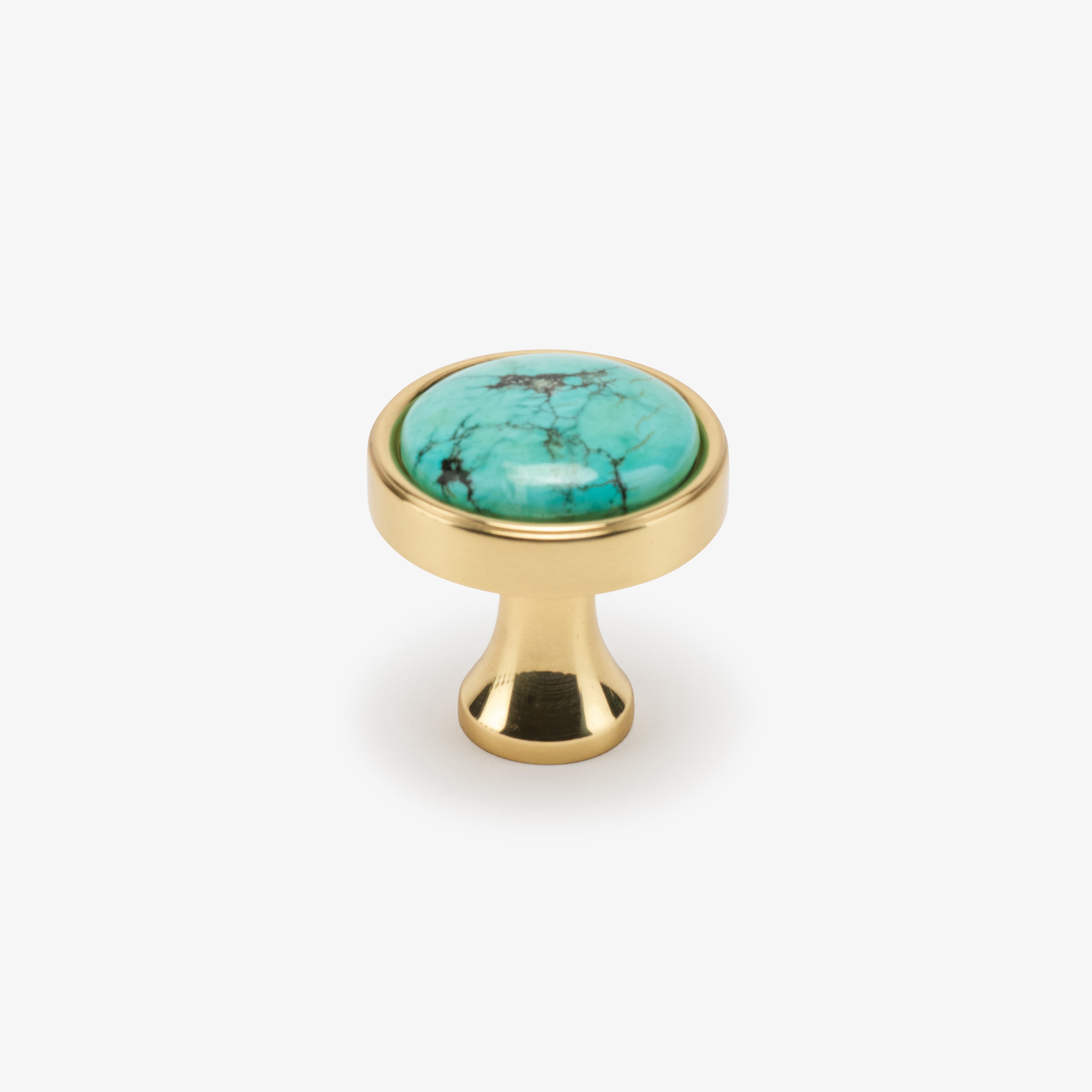 Lane 1.40" Turquoise Knob - Polished Brass