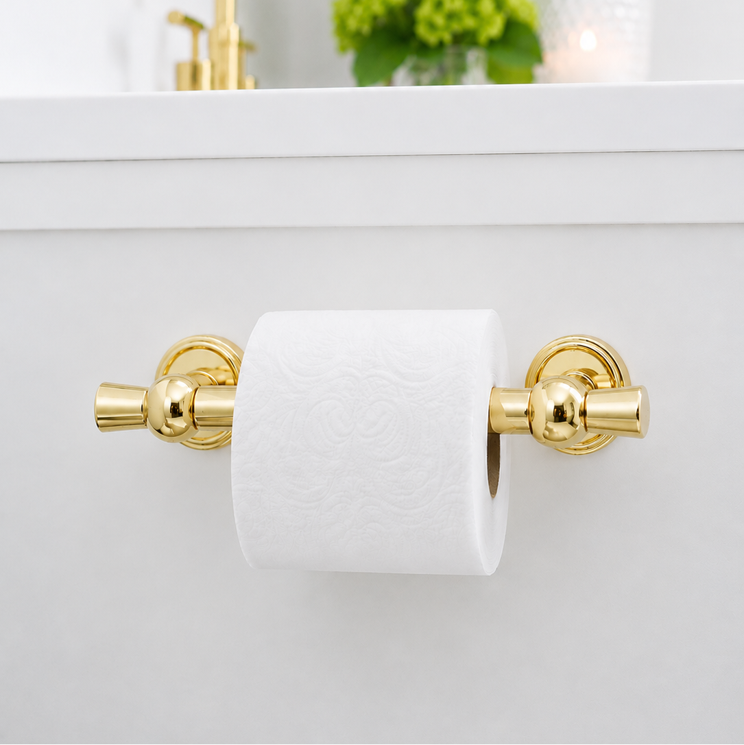 Alden Brass Spring Bar Toilet Paper Holder - Polished Brass