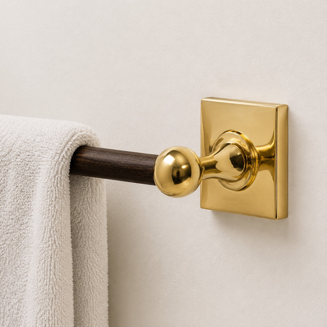 Maddison Wood Towel Bar - Polished Brass#Size_18" c-c#Wood_Dark Walnut