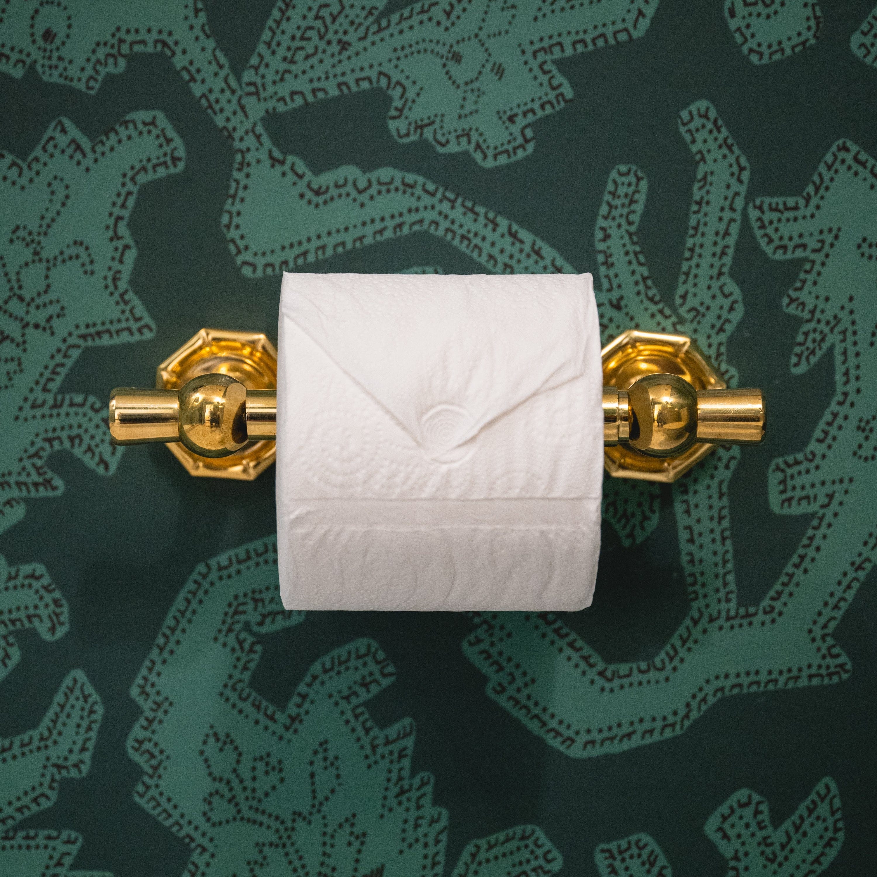 Bamboo Brass Spring Bar Toilet Paper Holder - Polished Brass