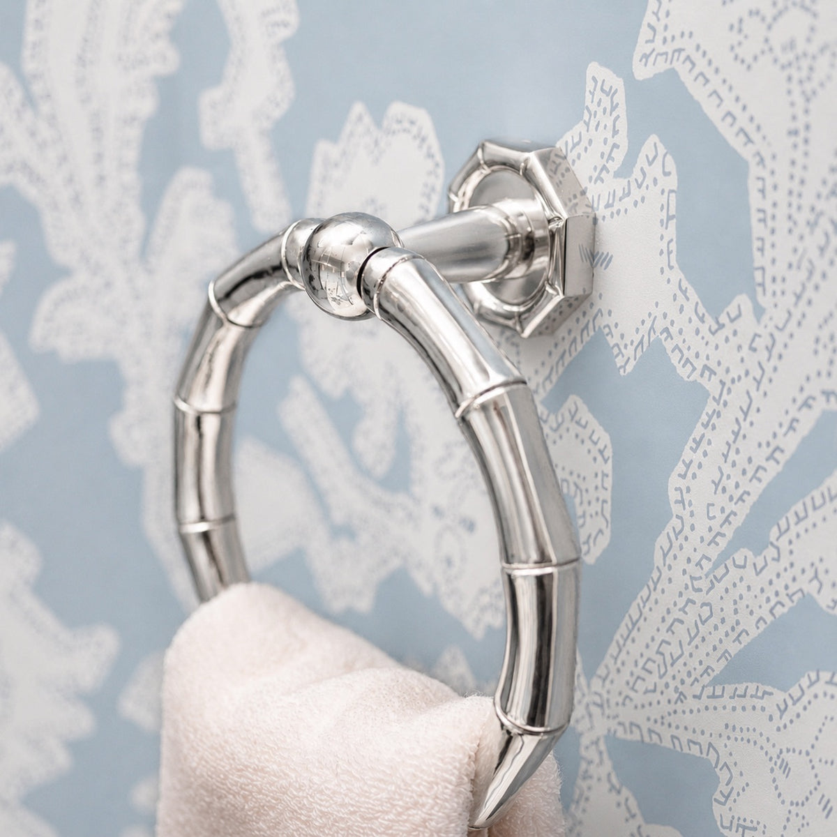 Bamboo 7" Brass Towel Ring - Polished Nickel