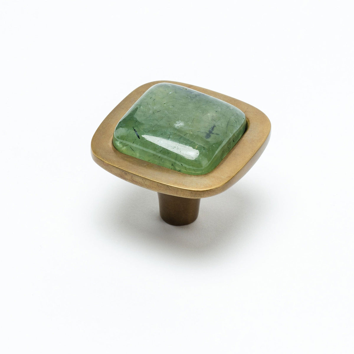 Benson Custom Knob - Burnished Brass#Size_1.75"#Gemstone_Prehnite