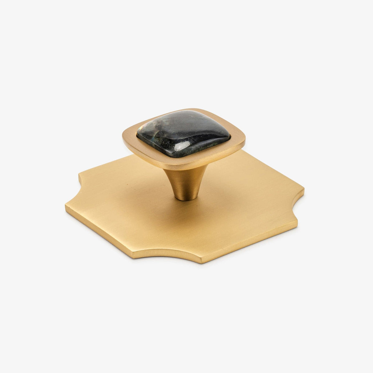 Benson 1.75" Custom Knob w/ Bossard 3.70" Backplate - Polished Brass#Gemstone_Labradorite