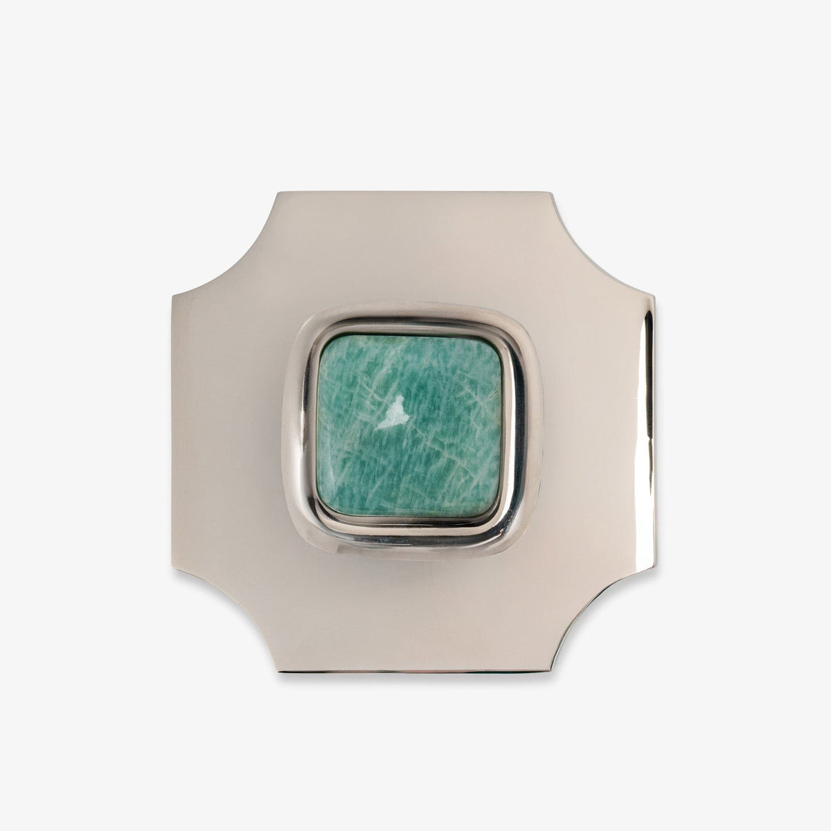 Benson 1.75" Custom Knob w/ Bossard 3.70" Backplate - Polished Nickel#Gemstone_Amazonite