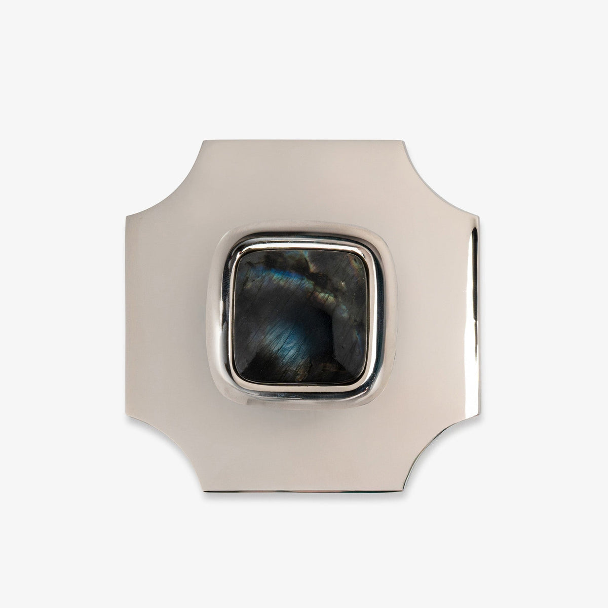 Benson 1.75" Custom Knob w/ Bossard 3.70" Backplate - Polished Nickel#Gemstone_Labradorite