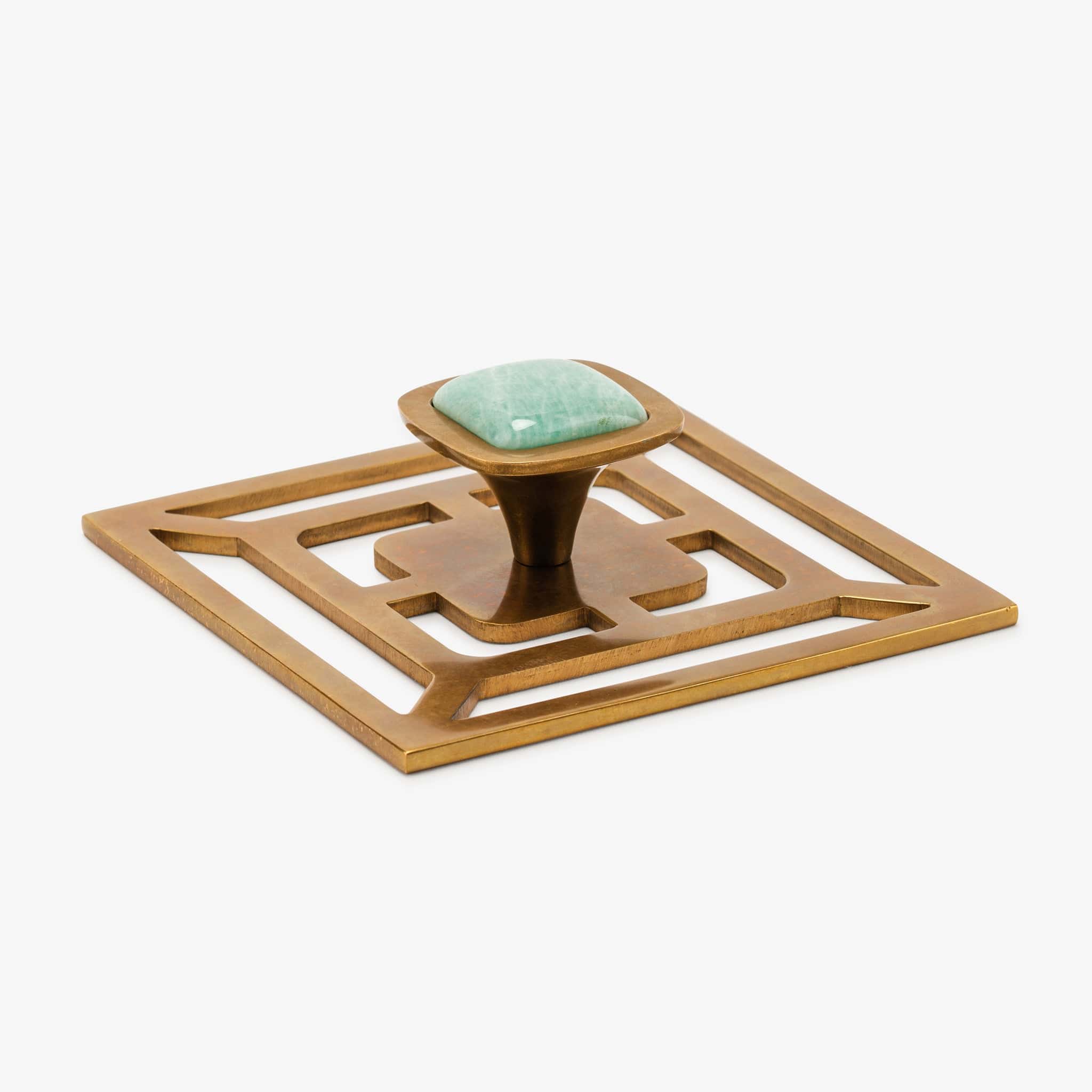 Benson 1.75" Custom Knob w/ Benson 5" Backplate - Burnished Brass#Gemstone_Amazonite